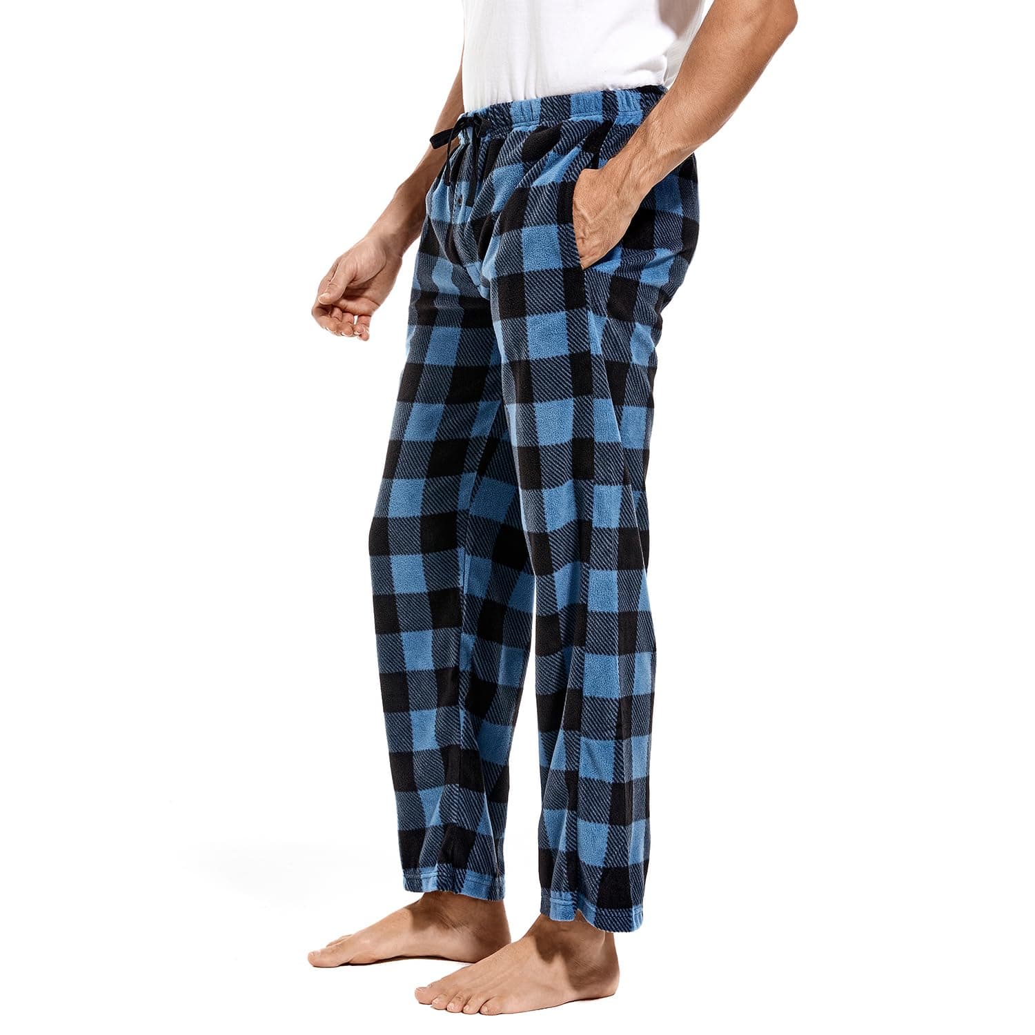 1Pack or 3Pack Mens PJ Pajama Pants Bottoms Fleece Lounge Pants Sleepwear Plaid PJs with Pockets Microfleece
