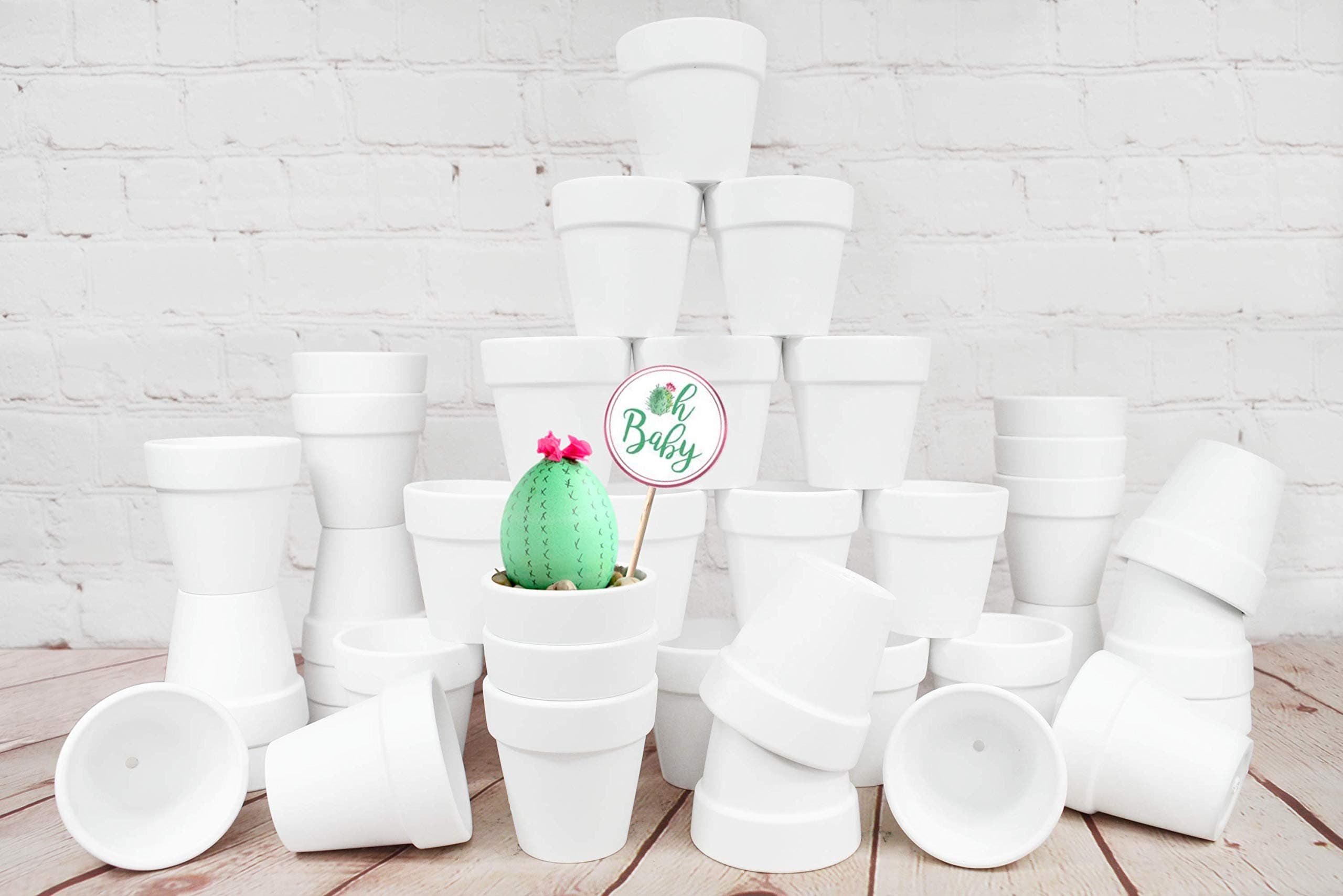 40 Pcs White Terracotta Pot - 2.5 Inch Mini Clay Pots with Drainage Holes Flower Nursery Terra Cotta Pots for Succulent Plants, Crafts, Wedding Baby Shower Favor