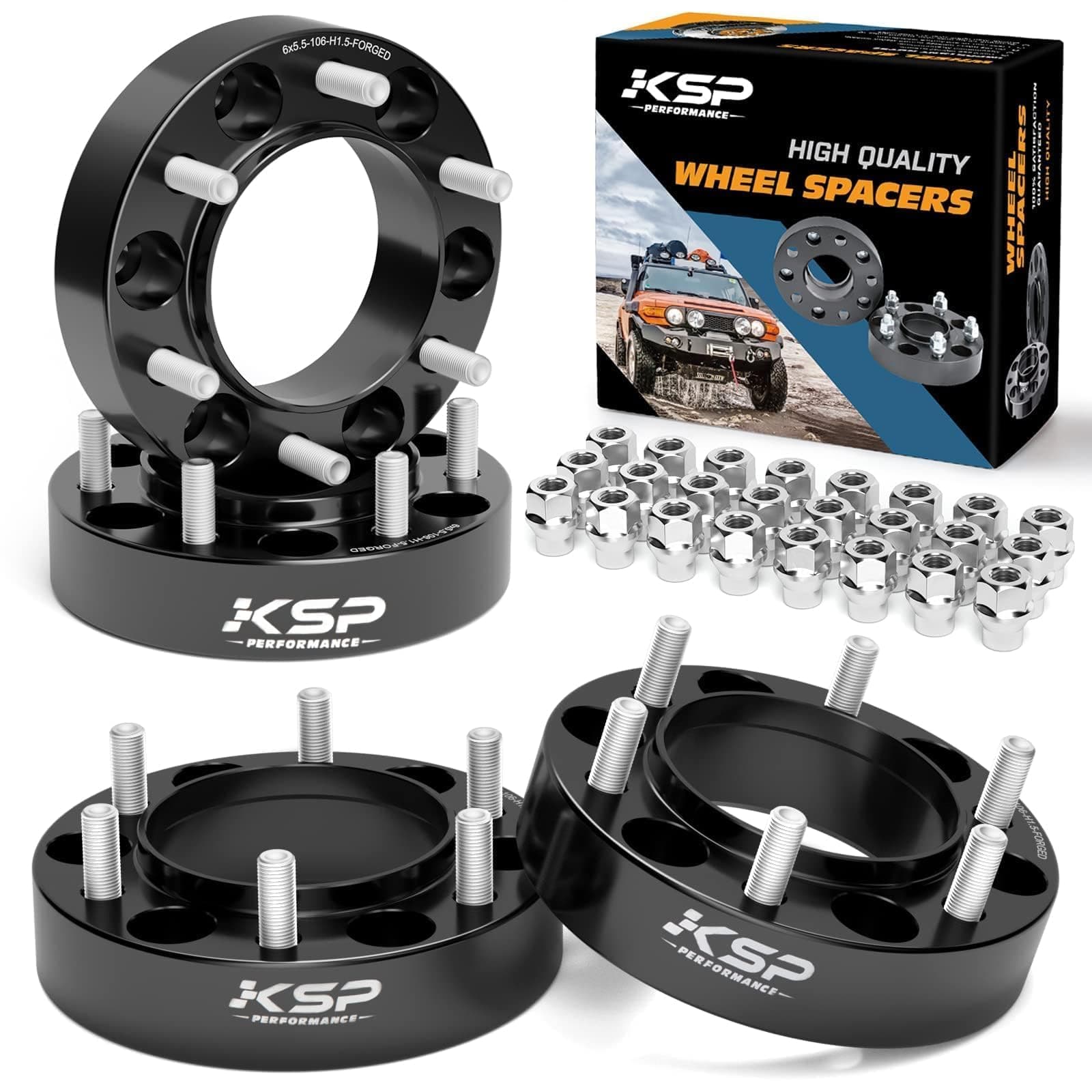 KSP 6X5.5 Wheel Spacers Fit for Tacoma 4runner, 1.5 inches Forged Hub Centric Adapters Kits with Extended Open Lug Nuts fit 6 Lug Wheels Without Locking hub, Package of 4 (6061 T6 Aluminum Black)