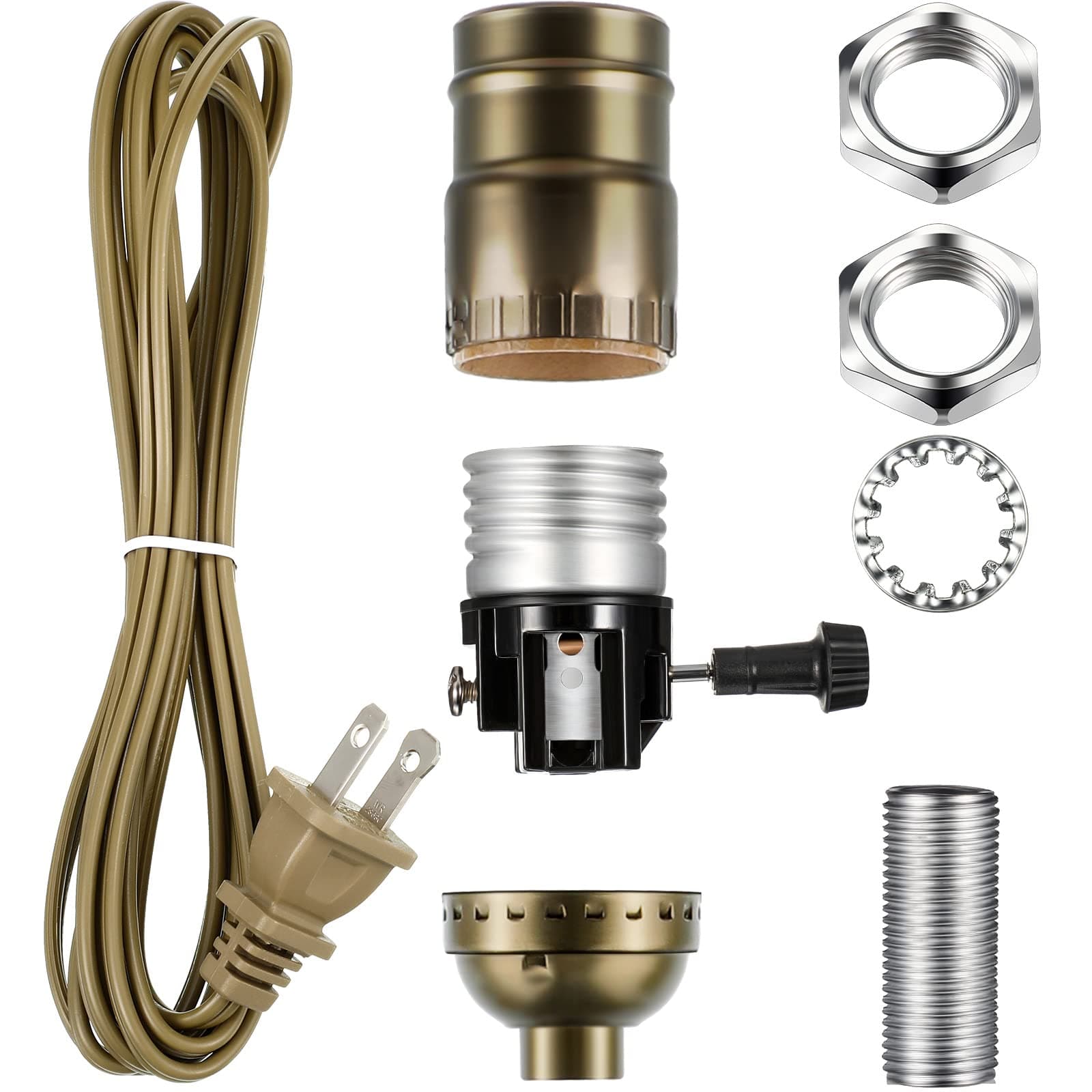 Honoson Lamp Kit for Repair Light Replacement Bulb Lamps with 3 Way Socket Light Repair Kit Rewire Finish Chandelier Wiring Parts for Antique DIY Steel Lantern Design Making Switch(Bronze)