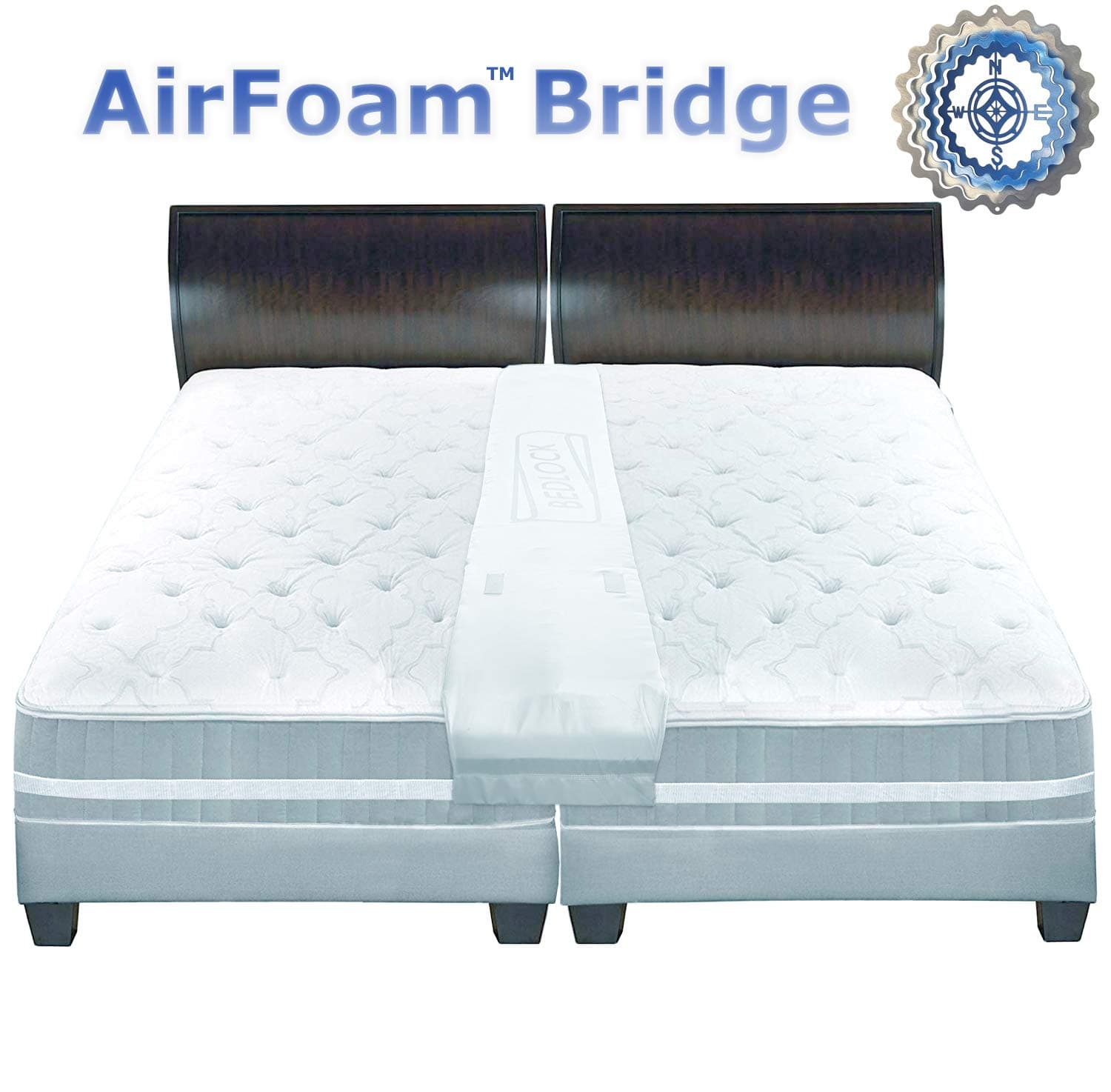 BedLock~Air - Bed Bridge Twin To King Converter - Precision Fill Comfort Line - Wide Cover Size and Gap Fill Support - Connect 2 Single Beds Into 1 King Size - Satin White