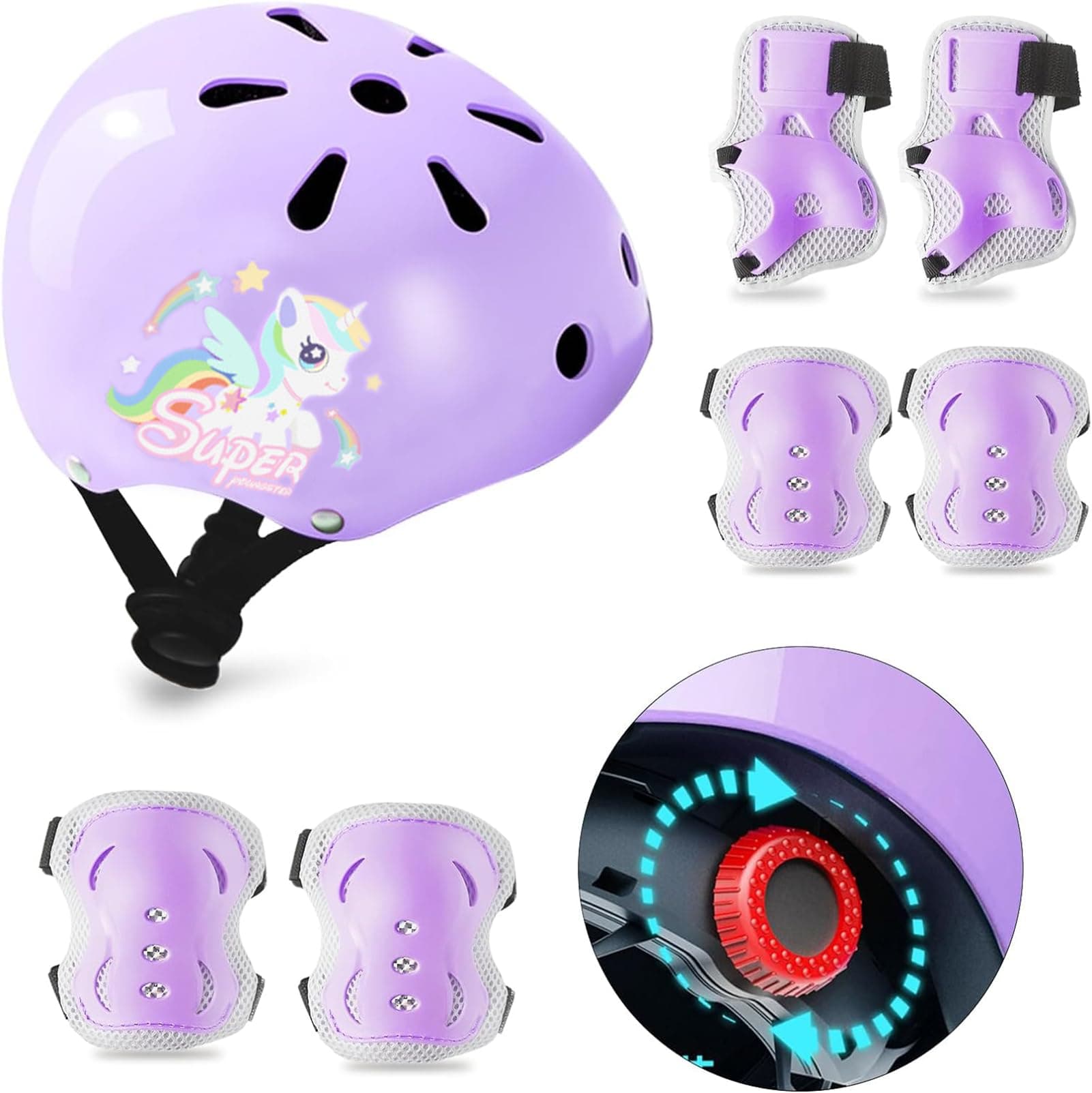 SOOFAM Kids Bike Helmet Pad Set，Adjustable Helmet withKnee Elbow Pads Wrist Guards Protective Gear Set for Girls Boys 2-8 Years Bicycle Scooter Roller Skate Inline Skating Rollerblading