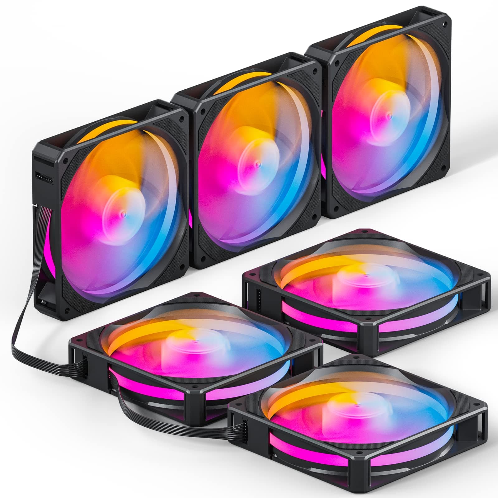 novonest 120mm 5V 3pin Adressable RGB Fan,High Performance Silent Fan for PC Cooling,Fan Speed up to 1800 RPM,Low Noise,Dasiy Chain Cooling Fans,6 Packs,U2C-6