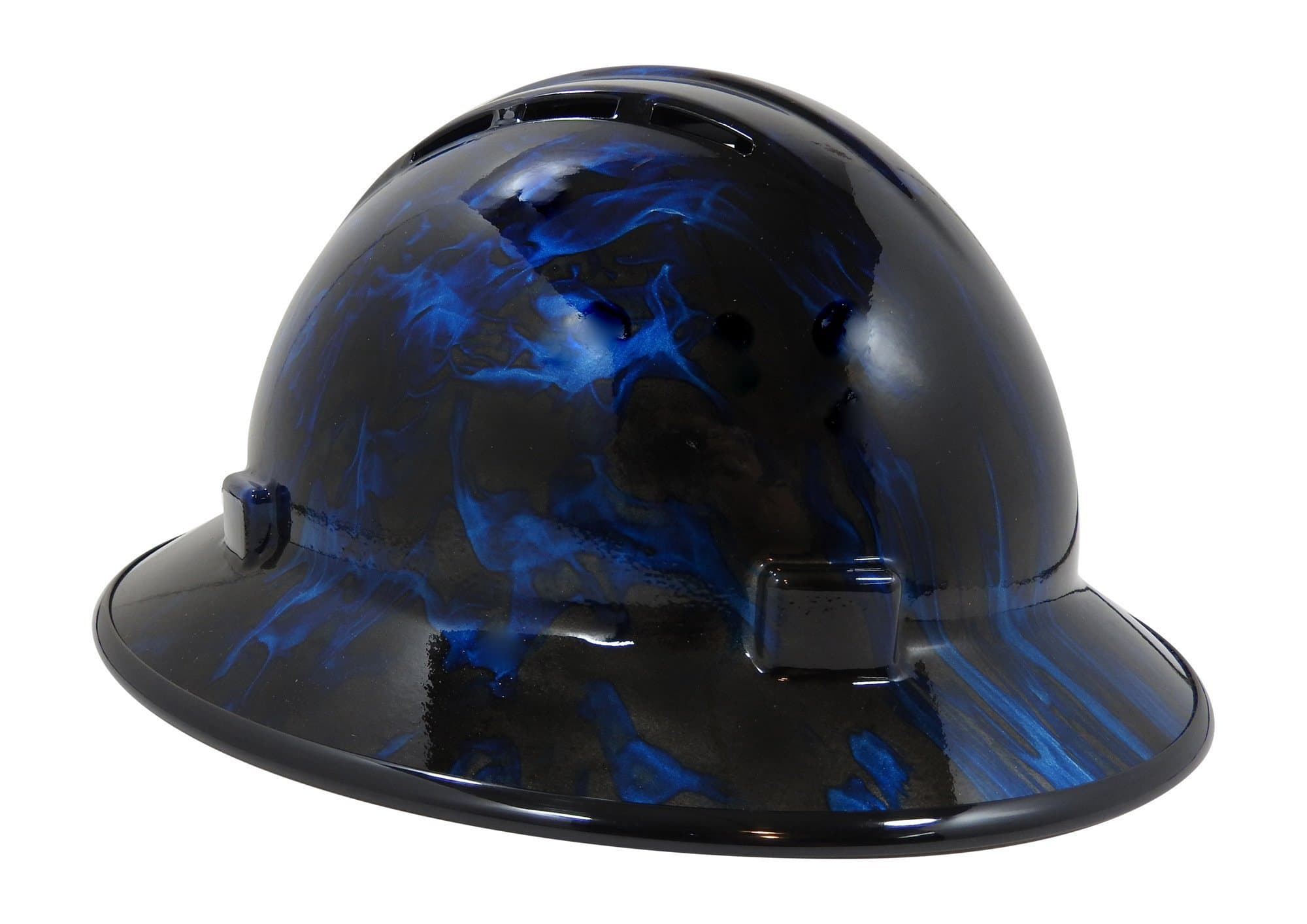 HardHatGear Custom Hydro Dipped VENTED Full Brim Hard Hat in Blue Flames- Made in USA