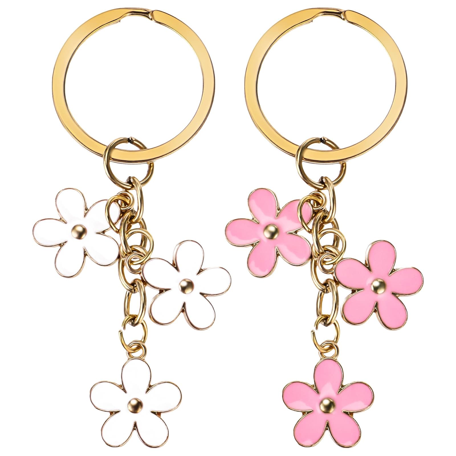 Bewudy 2Pcs Blumen Schlsselanhnger, Schlsselanhnger fr Frauen Schlsselkette Anhnger Schlsselring Dekoration fr Mdchen Geschenk Frauen Mdchen Schlssel Geldbrse Tasche Zubehr
