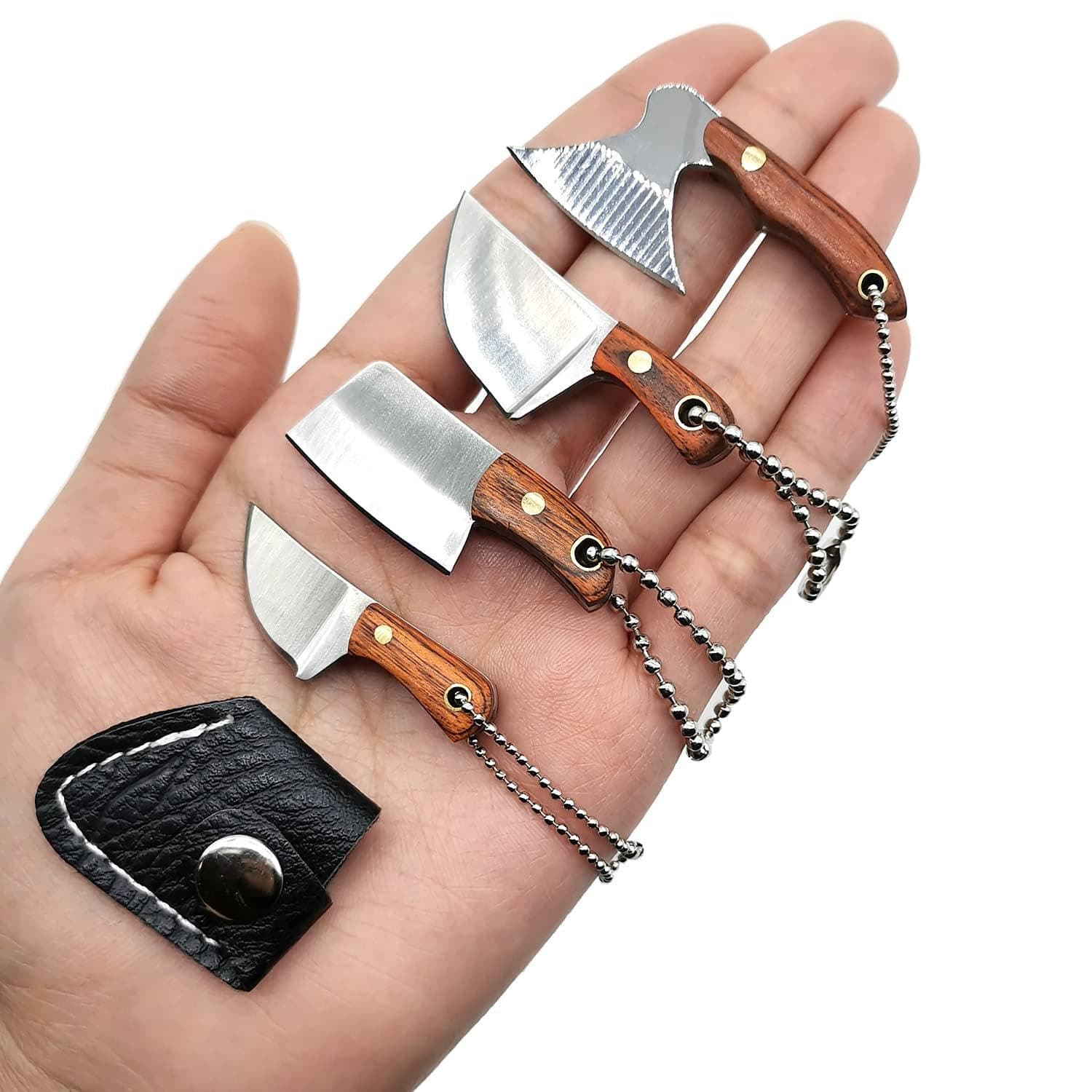 STARDW Mini Pocket Knife Set, Utility EDC Knife with Sheath,Mini Chef Keychain Knife, Tiny Things for Box Cutter Letter Opener Package Opener, Cool Gadgets EDC Tools -Set of 4