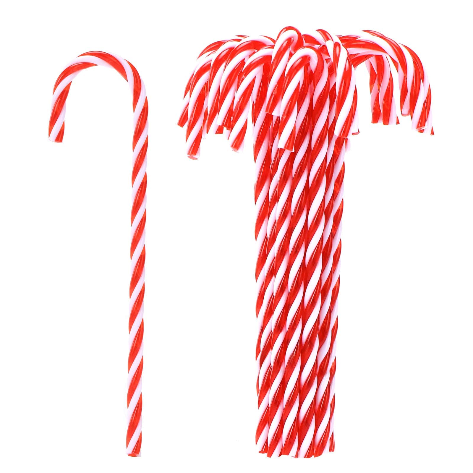 Pack of 24 Christmas Candy Cane Decorations, Red and White Plastic Candy Cane Ornaments for Christmas Tree Decorations Holiday, 15cm Length
