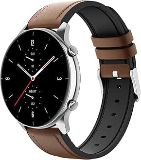 MoKo Strap Compatible with Amazfit Bip 6/5/Balance 2/1/GTR 4/3/3 Pro/2/2e/GTR 47mm/Stratos 3/2/Cheetah Round/Pro, 22mm Hybrid Leather Silicone Replacement Sport Watch Band for Men Women, Brown