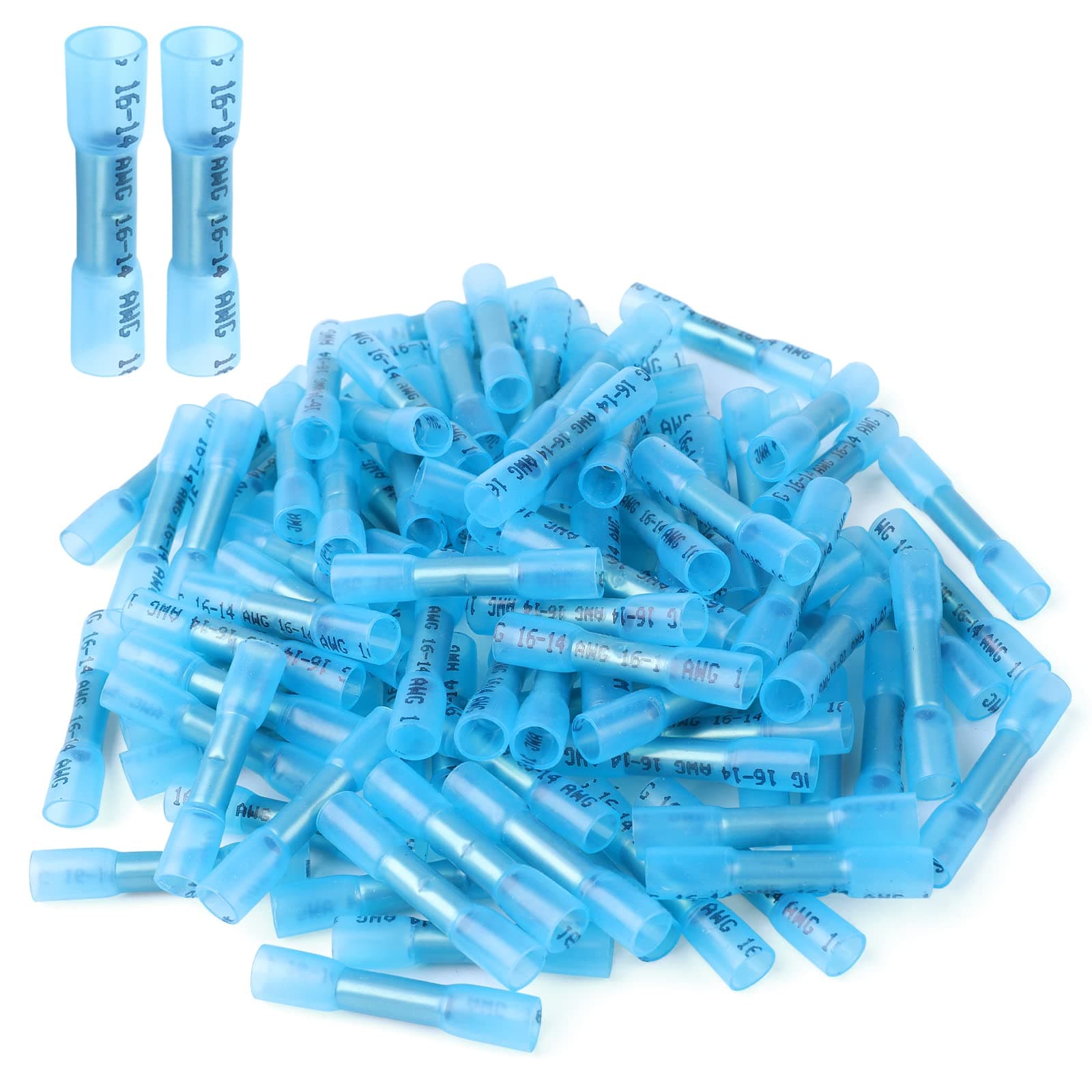 Heat Shrink Butt Connectors, 500Pcs 16-14 AWG Blue Insulated Waterproof Electrical Wire Connectors Automotive Marine Grade Wire Crimp Terminals Butt Splices, Ideal for Boat, Truck, Stereo - Blue