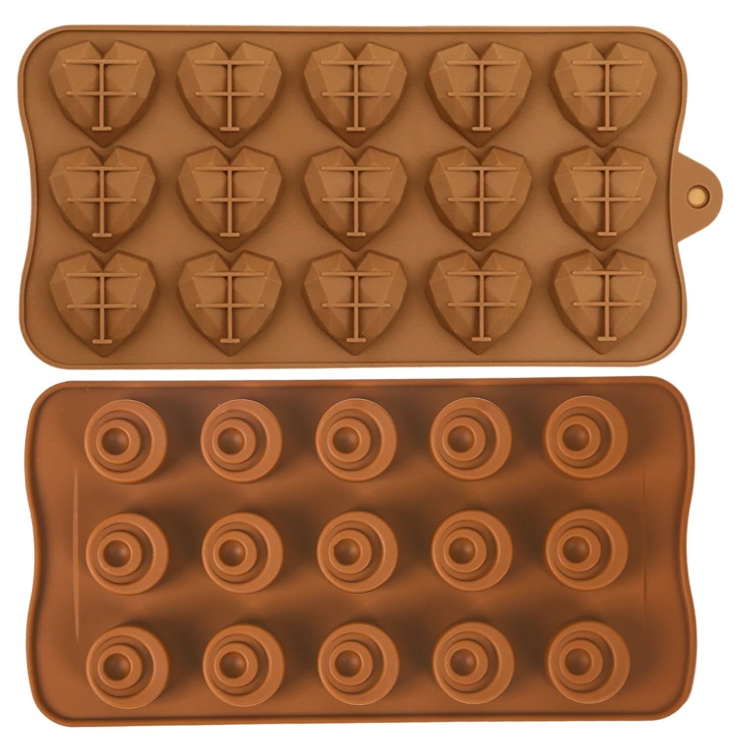 Crethink 2 Pieces Heart and Round Silicone Chocolate Moulds Valentine's Day 3D Diamond Heart-Shaped Molds for DIY Chocolate,Candy,Bombs