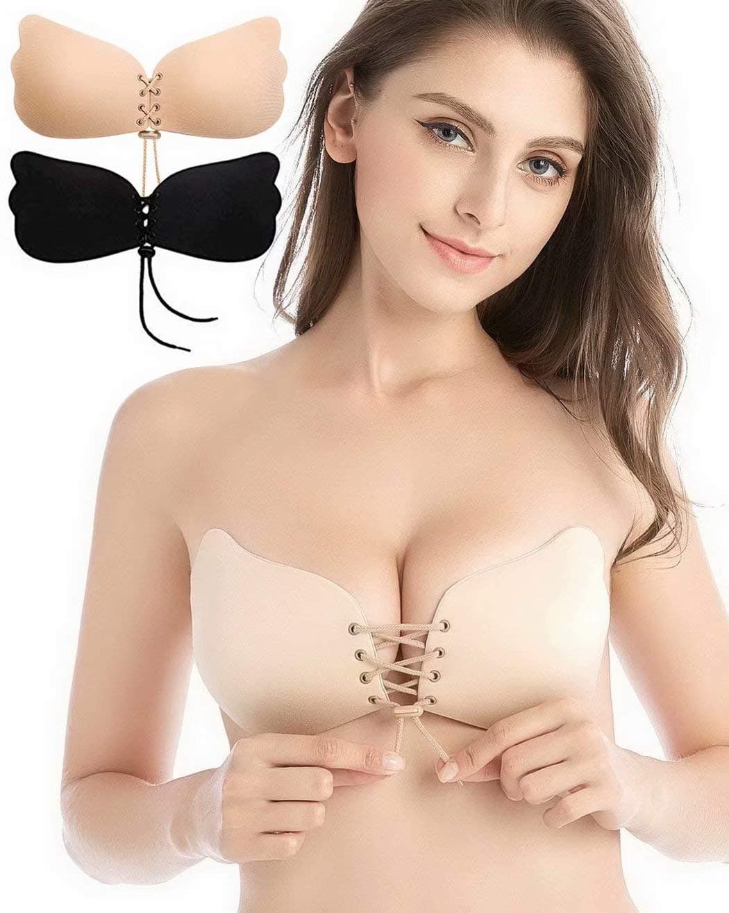 Strapless Sticky Bra Self Adhesive Backless Bras Silicone Push up Bra for Women 2 Pack