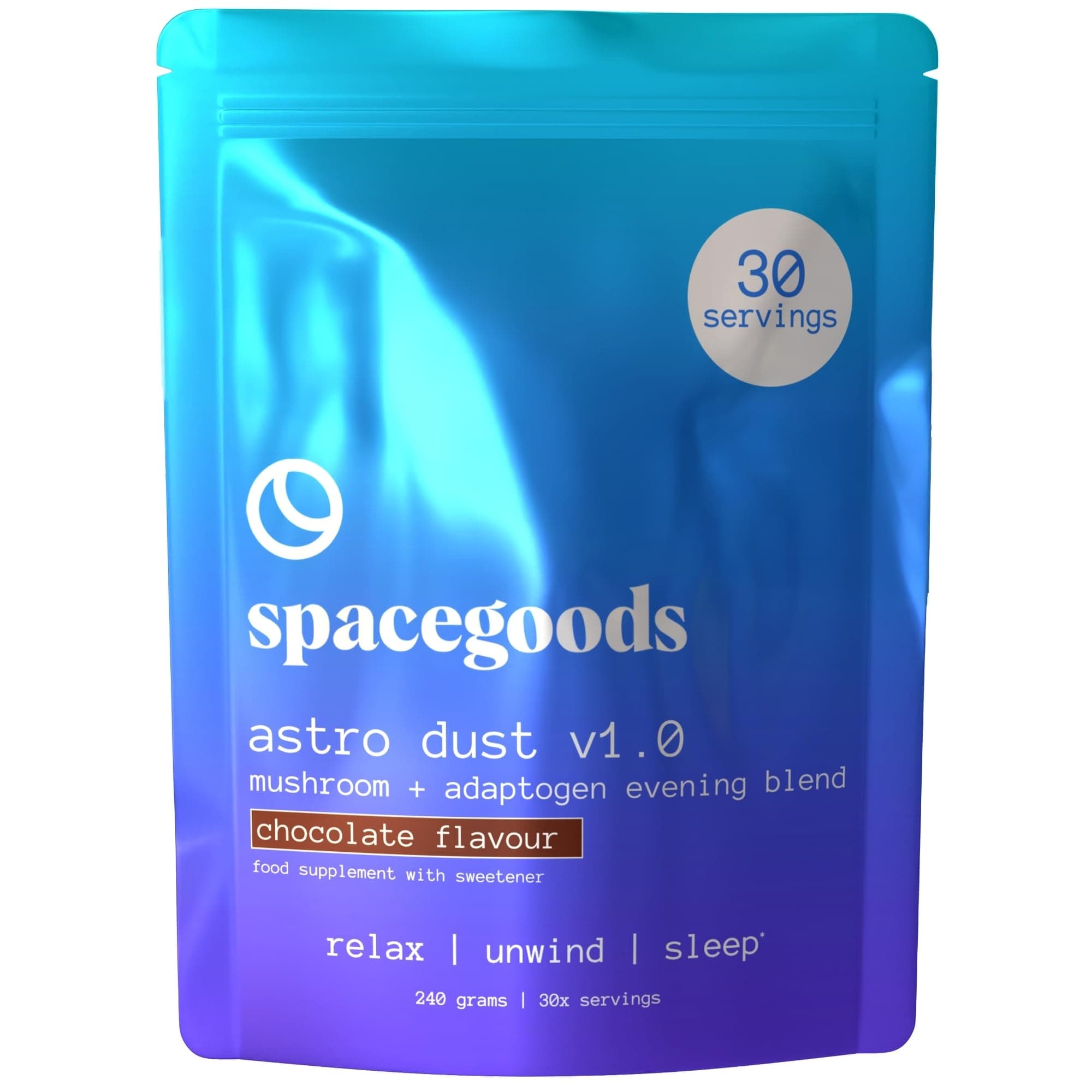 Spacegoods Astro Dust 240g ℮, 30 Servings, Contains Magnesium and Ashwagandha, Relax Unwind & Sleep Deeply, Soothe Body & Mind, Chocolate Flavour