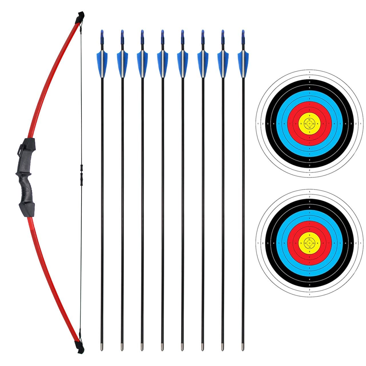 Topbows Archery Bow and Arrow Set 45 Inch Start Recurve Bow Outdoor Sports Game Hunting Toy Gift Bow Kit Set with 8 Arrows 2 Target Faces 18 Lb Draw Weight for Teens