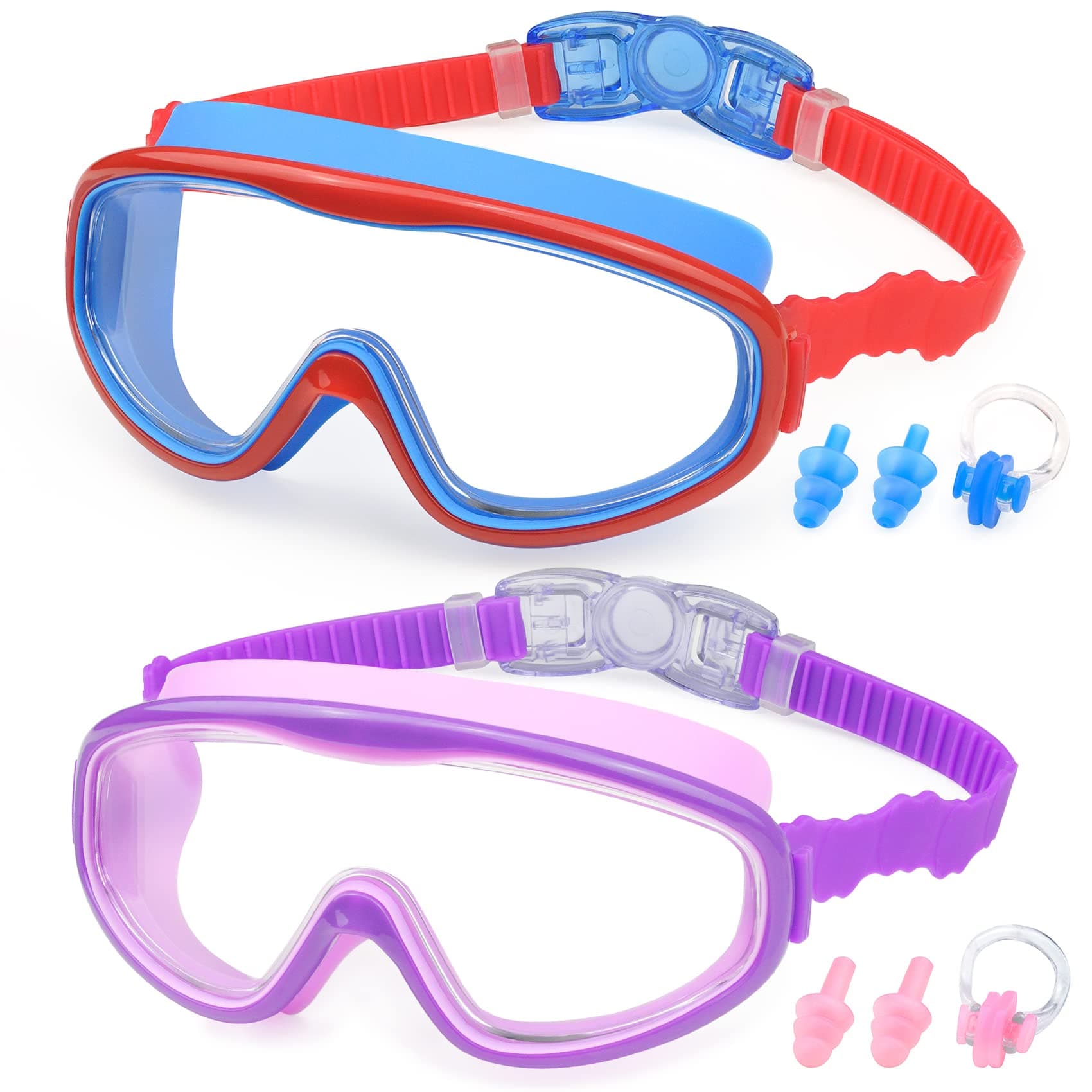 KAILIMENG Kids Swim Goggles, 2 Pack Swimming Goggles for Age 3-15, Anti-Fog Anti-UV Cear Wide View