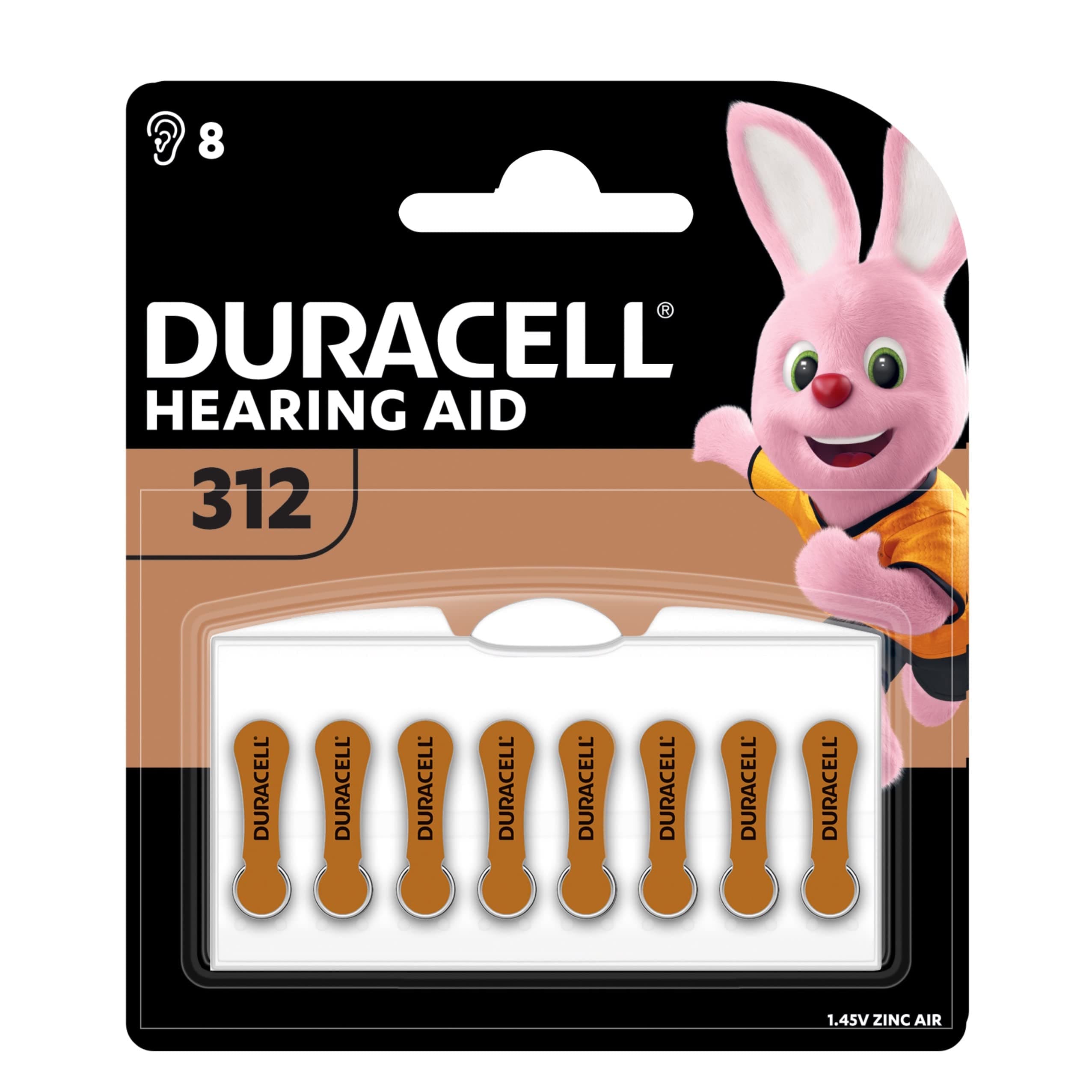 Duracell | 1.45V Zinc Air Hearing Aid Batteries Size 312 | Pack of 8 Batteries