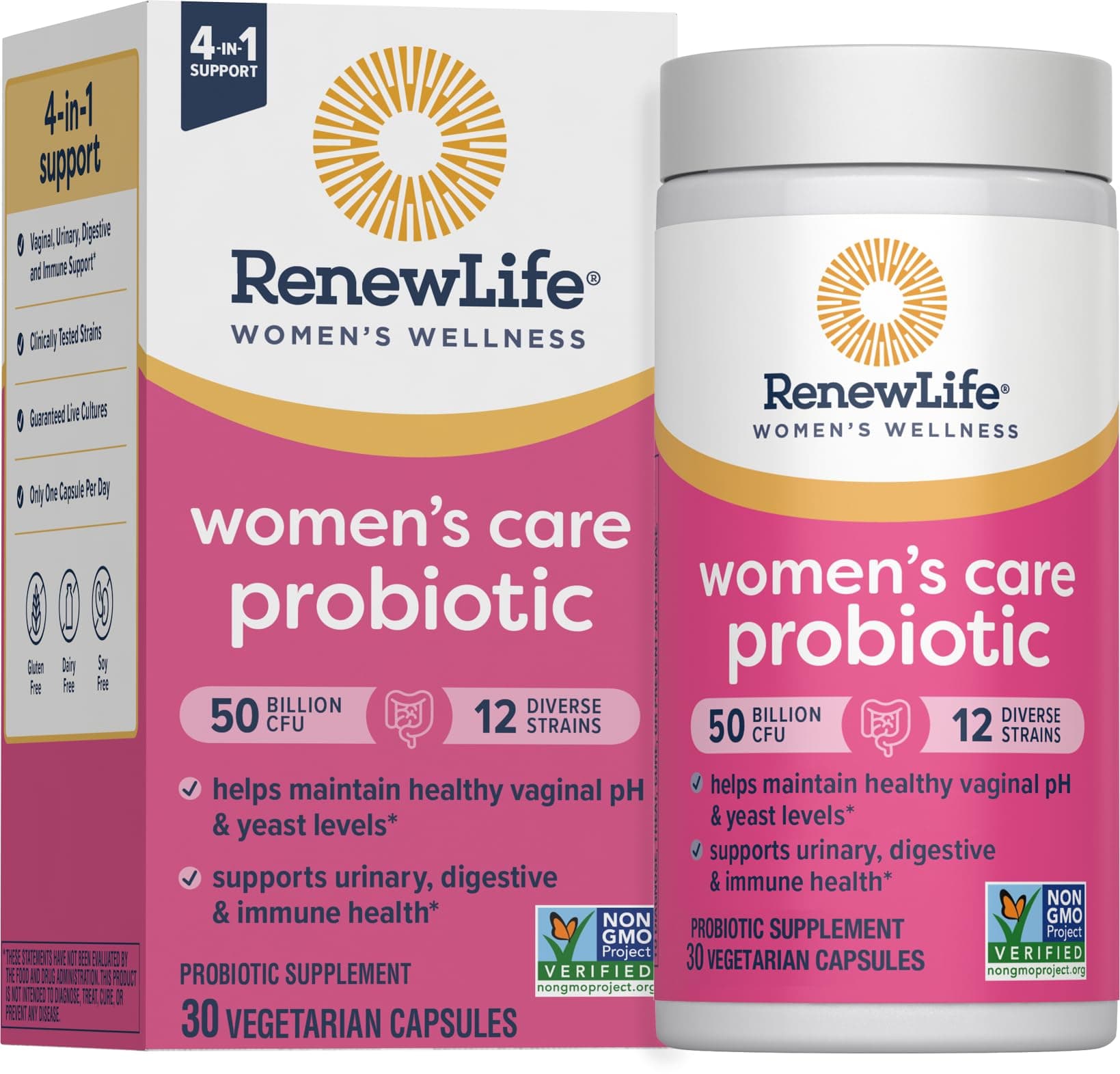 Renew Life Women's Probiotics 50 Billion Guaranteed, Probiotic Supplement, 12 Strains, Shelf Stable, Gluten Dairy & Soy Free, 30 Capsules, Women's l