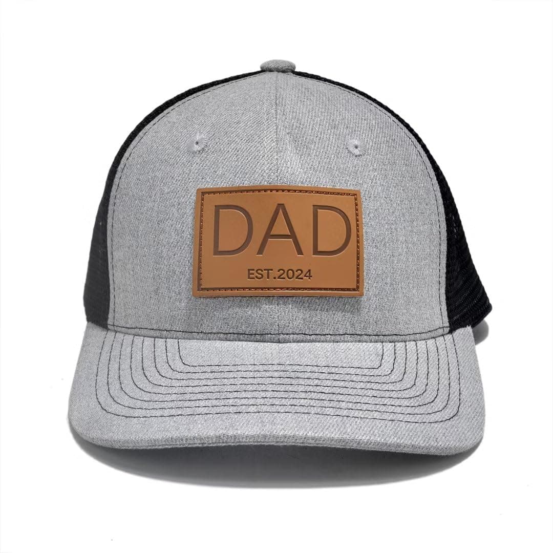 YvoneDBrownnGenuine Leather Patch Trucker Hats - Dad Est 2023 PAPA Baseball Cap - Perfect New Father Gift for Baby