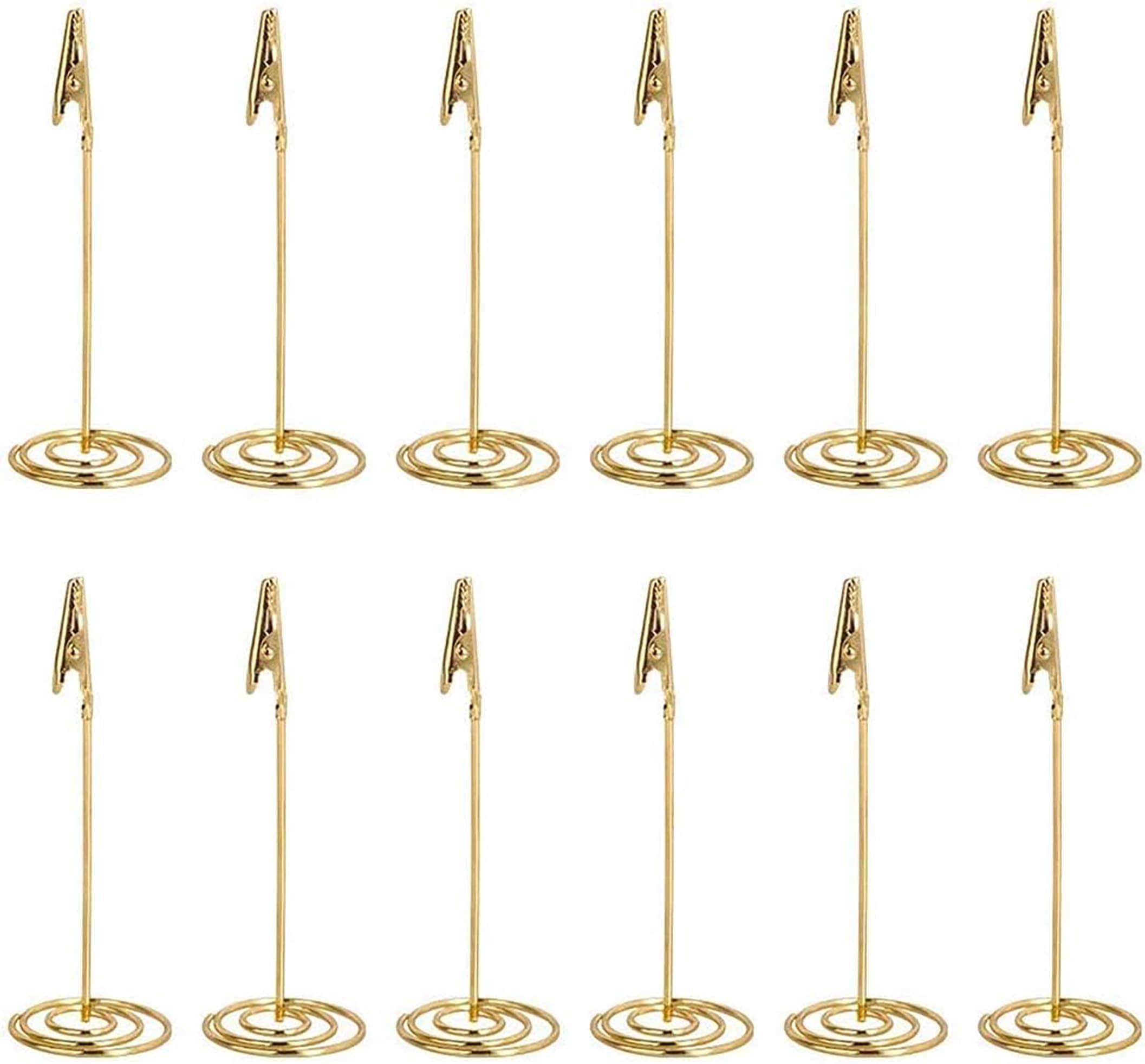 ALMEKAQUZ 12pcs Gold Place Card Holder，Memo Holder Clip，Photo Clip Holder Stand, Table Number Holder，Paper Menu Stand