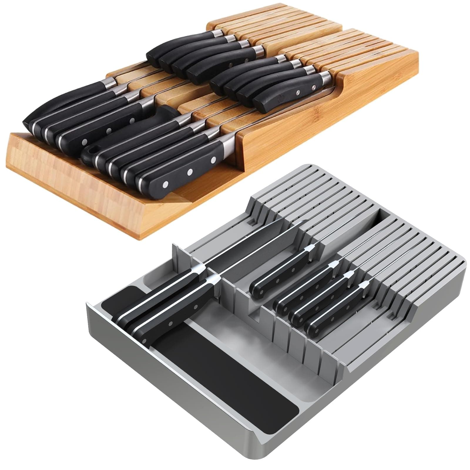 Knife Drawer Organizer, Large Capacity In-Drawer Knife Block Set, Suitable for Knife Organizer for Kitchen Drawer