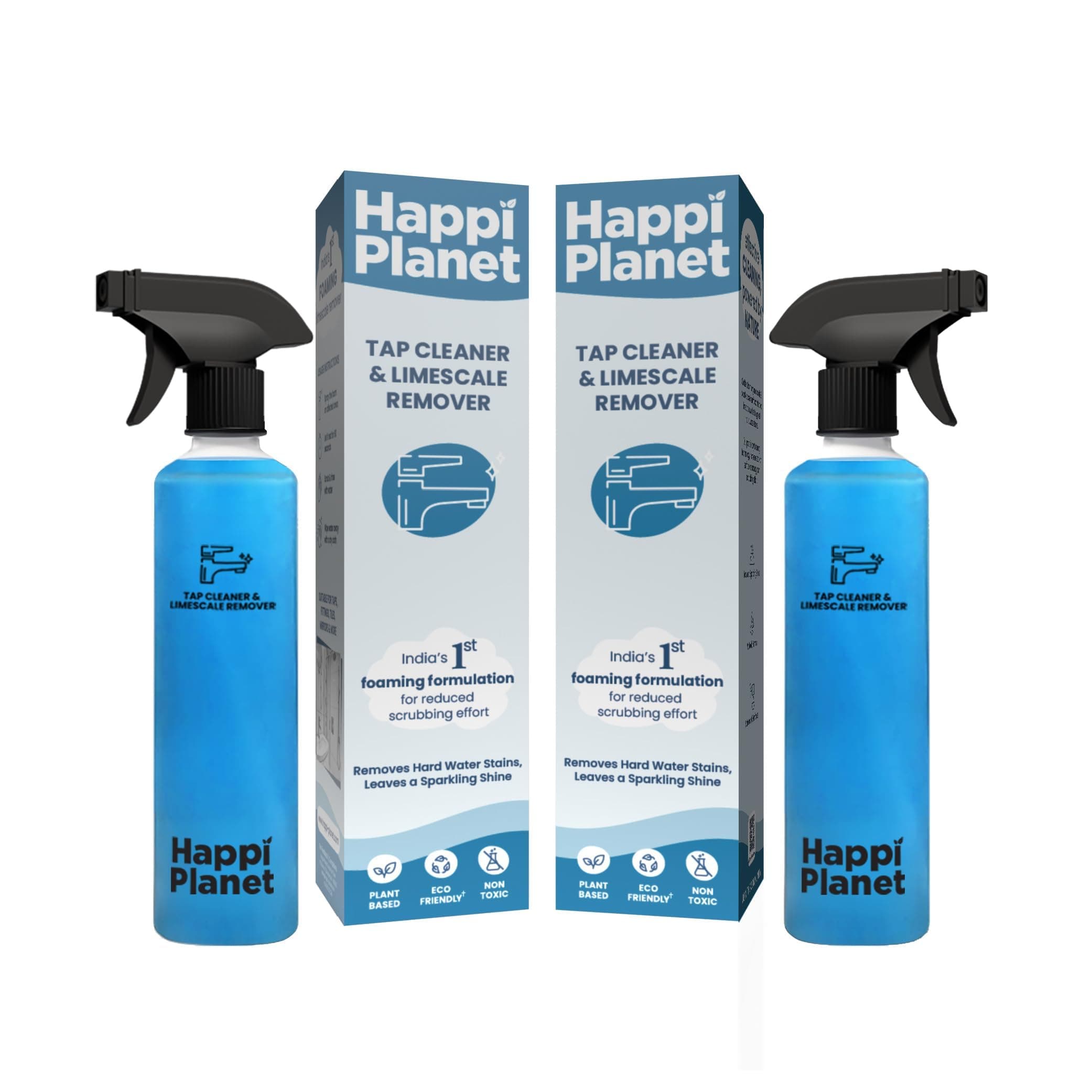 - Happi Planet | Tap Cleaner & Limescale Remover | India’s 1st Foaming Formulation for Reduced Scrubbing Effort | 500ml X 2 | All Purpose Cleaner - Suitable for Bathroom, Tap, Shower, Tiles, Mirrors