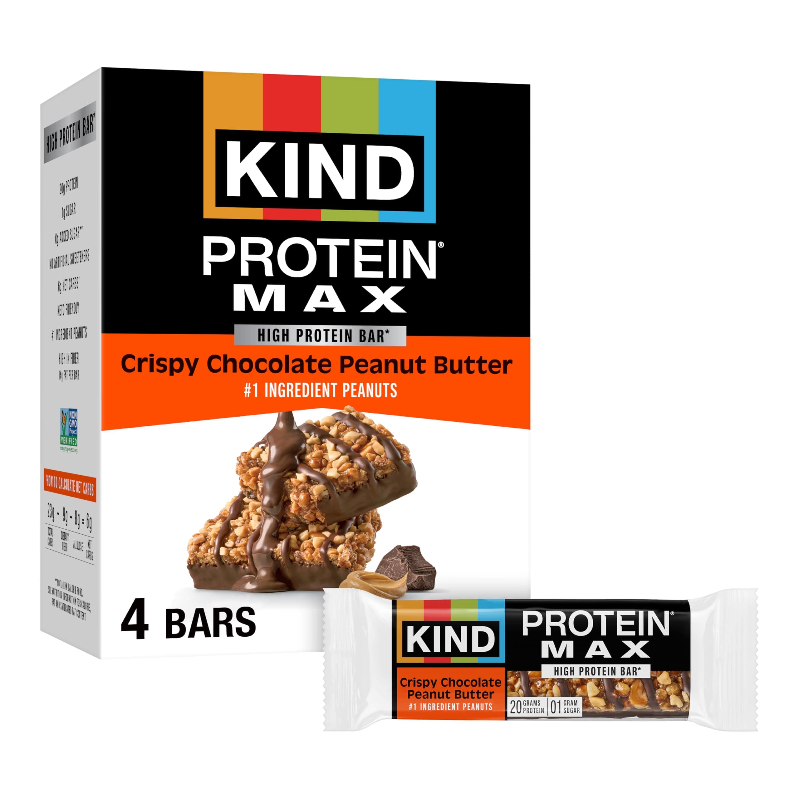 KIND Protein MAX Crispy Chocolate Peanut Butter Snack Bars, 20g of Protein, K...