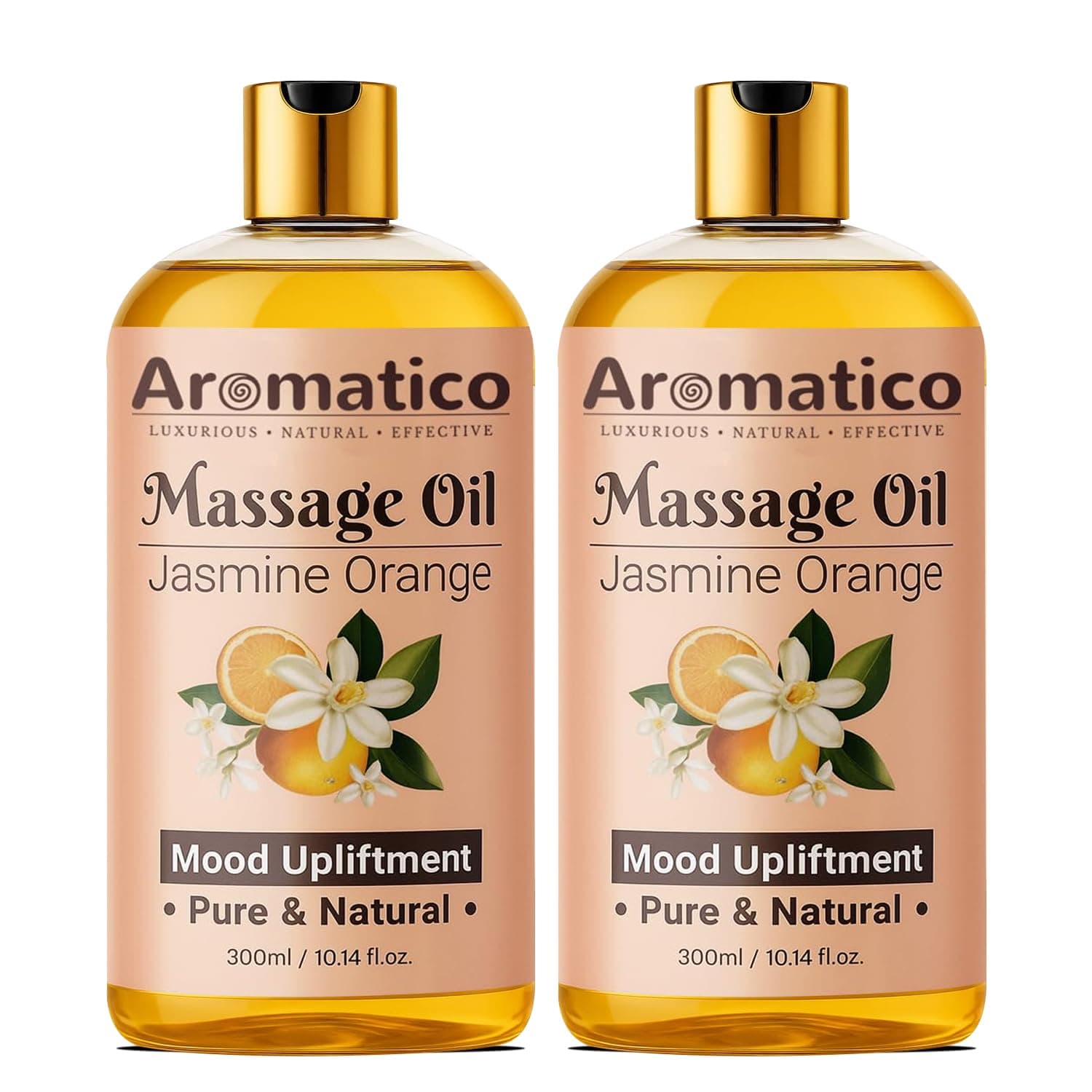AROMATICO Jasmine Orange Massage Oil. Sensual Oil for Date Nights & Mood Upliftment. Intimate, Romantic Massage Oil for Couples. Non-sticky, 100% Natural - 300ml Pack of 2
