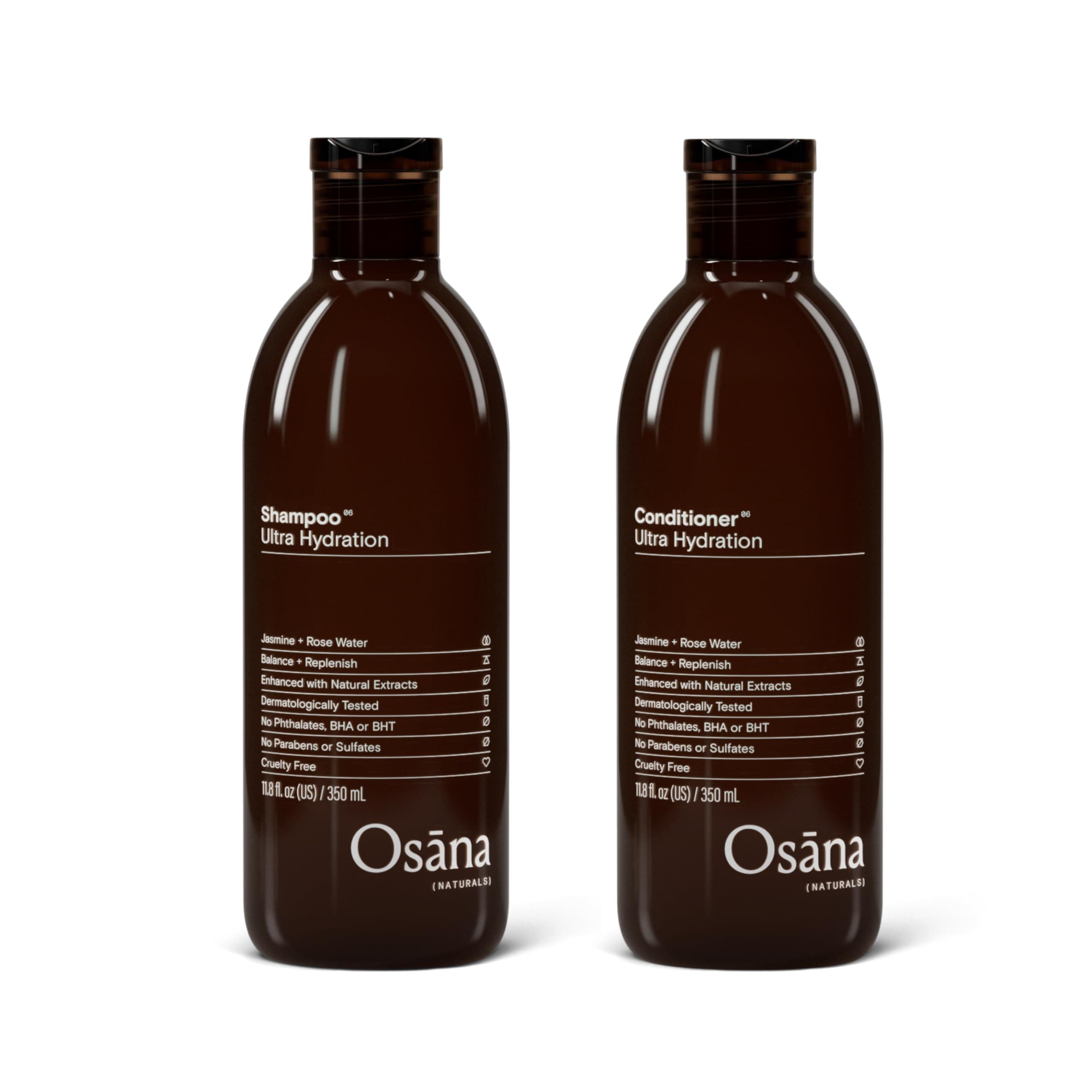 Osana Shampoo + Conditioner Set for Normal-Dry Hair Types, Balance Moisture and add Shine, Jasmine & Rose Water Scent - 11.8oz Each