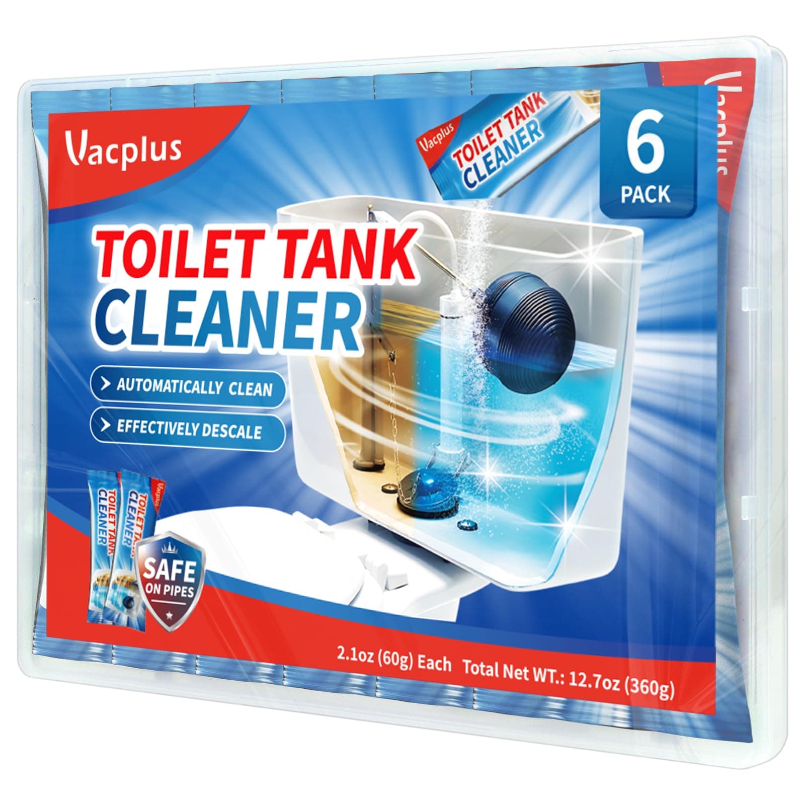 Toilet Tank Cleaner - 6 Pack Automatic Descaler Tablets, Powerful Mold & Rust Remover, Long-Lasting Bowl Cleaning Solution