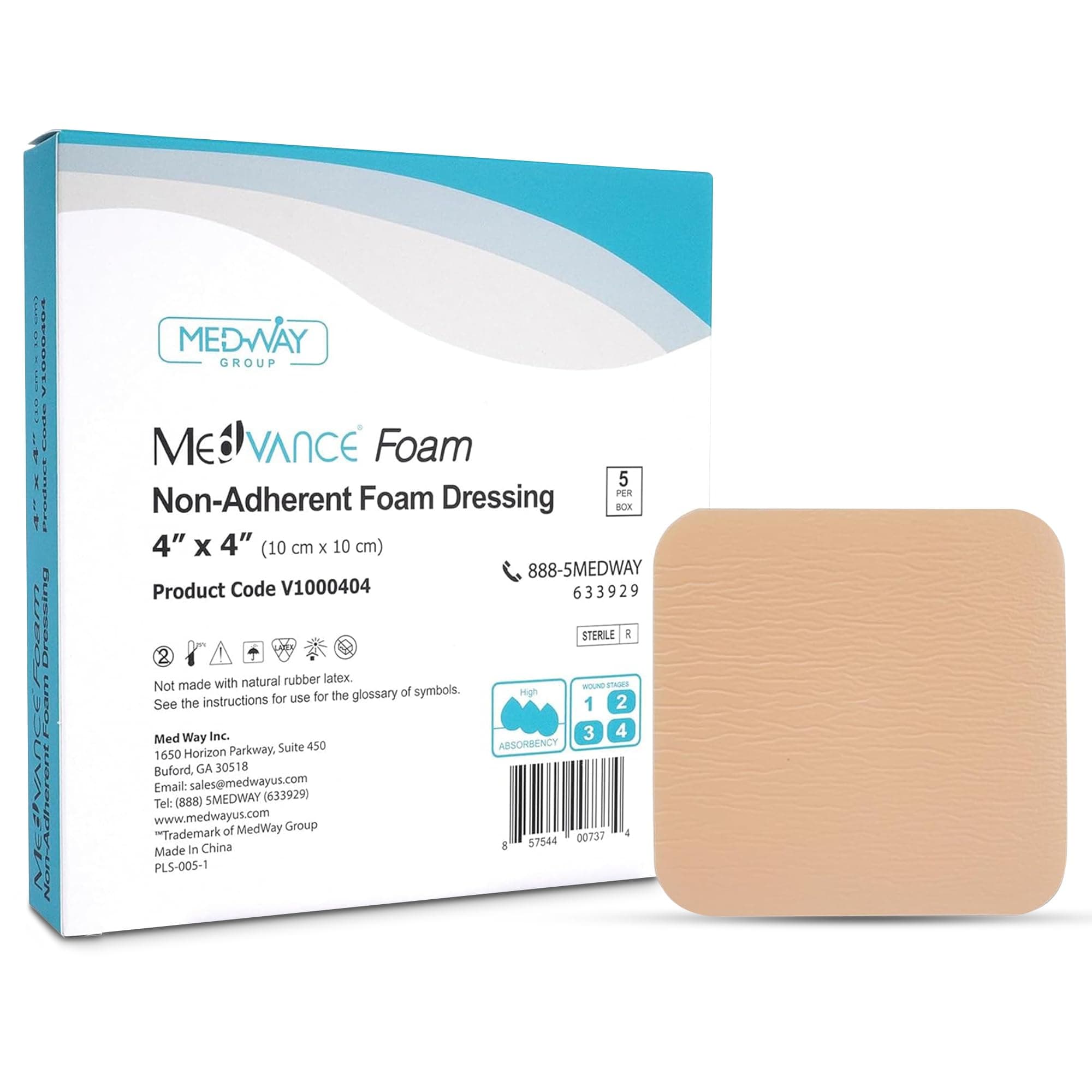 MedVance TM Foam – Waterproof Non-Adhesive Hydrophilic Foam Dressing 4"X4" Box of 5 dressings