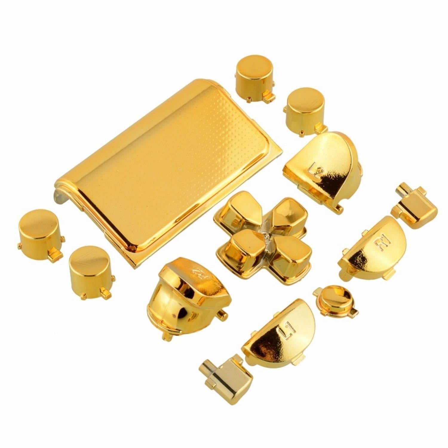 Full Buttons Mod Kits Chrome Gold Plating L1 L2 R1 R2 Replacement Full Trigger Buttons Kit for Sony PlayStation 4 Ps4 Controller 4 (with 2 pcs Springs)