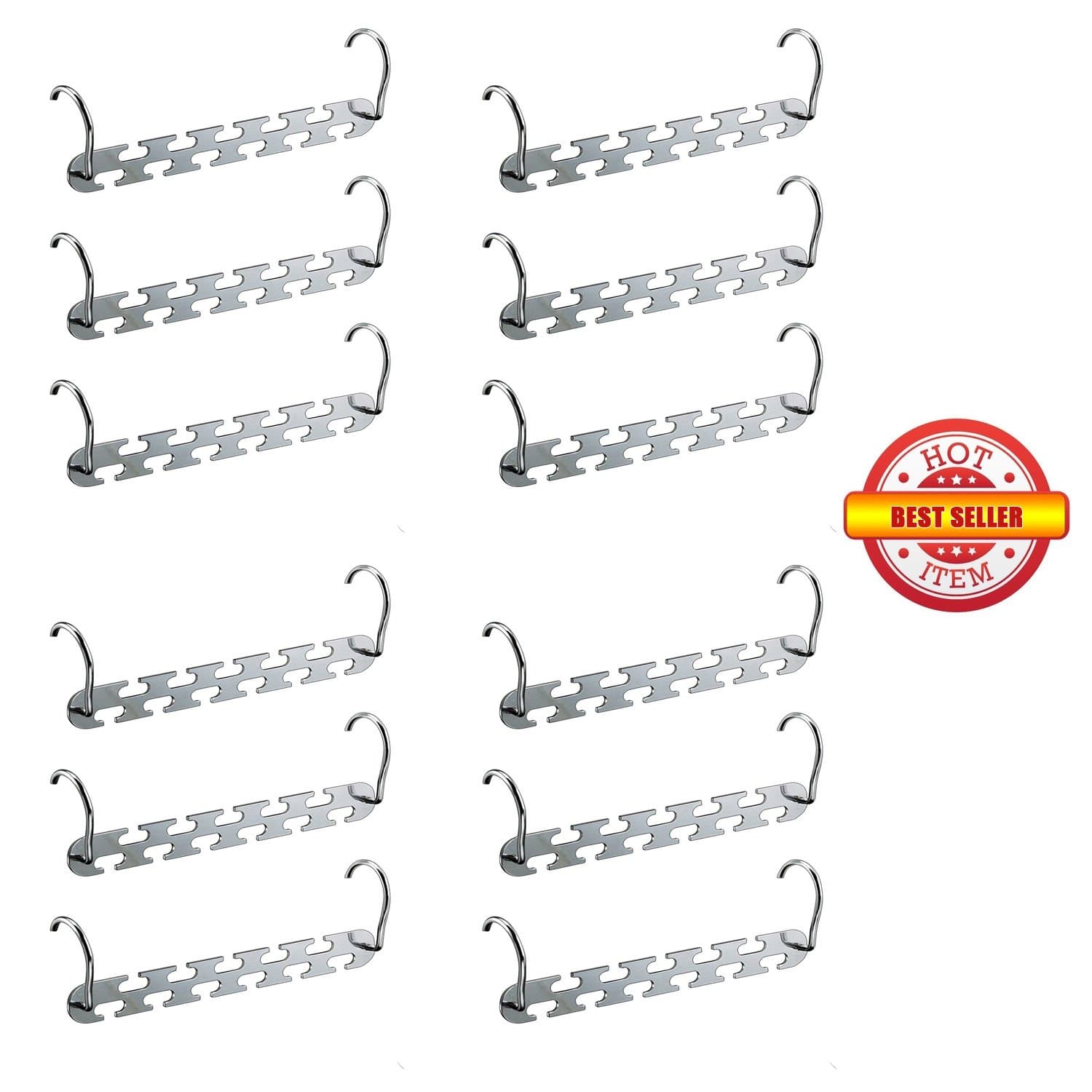 Metal Hanger Organizer Cascader Hook Rack Set Of 12,Update New Mould Wonder Magic Clothes,Closet,Coat Space Saver Storage (CHROME)