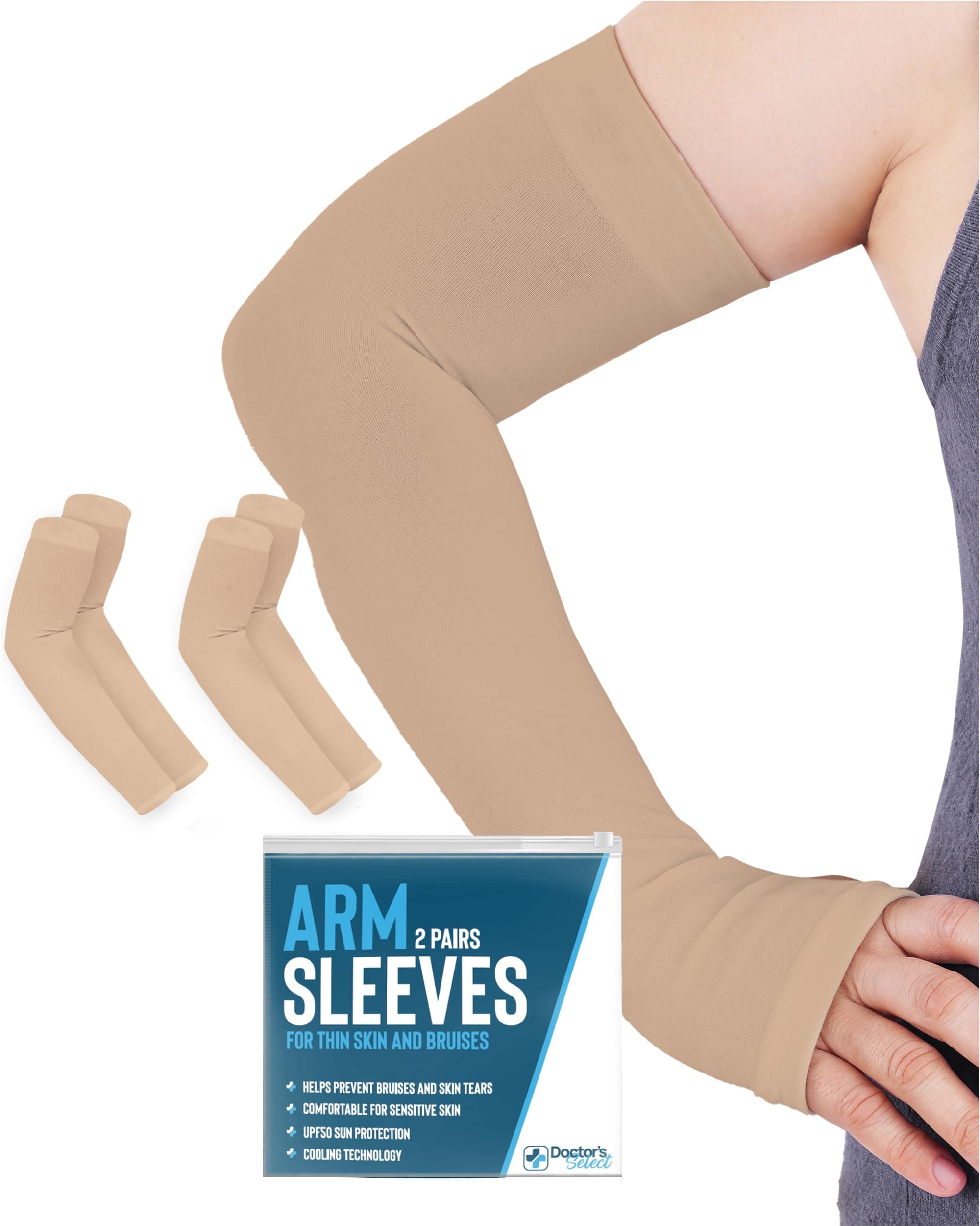 Doctor's Select Arm Protectors for Thin Skin and Bruising for Women and Men - 2 Pairs UPF 50 Sun Protection and Cooling
