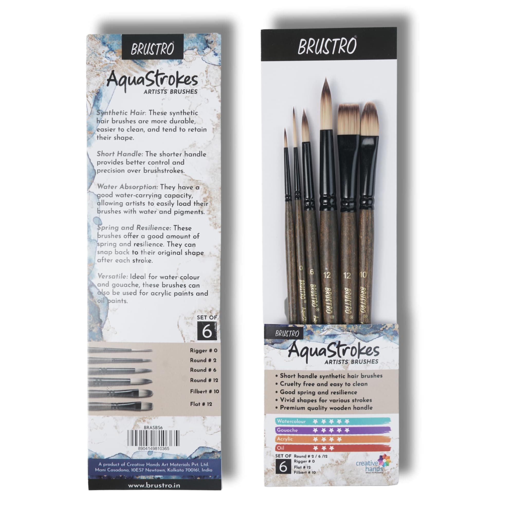 Brustro AquaStrokes Artist Brush for Watercolor Gouache and Acrylic, Set of 6 Brushes