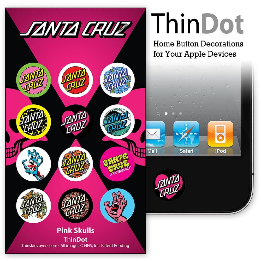 ThinDot Home Button Stickers for iPod/iPhone/iPad - Pink Skulls