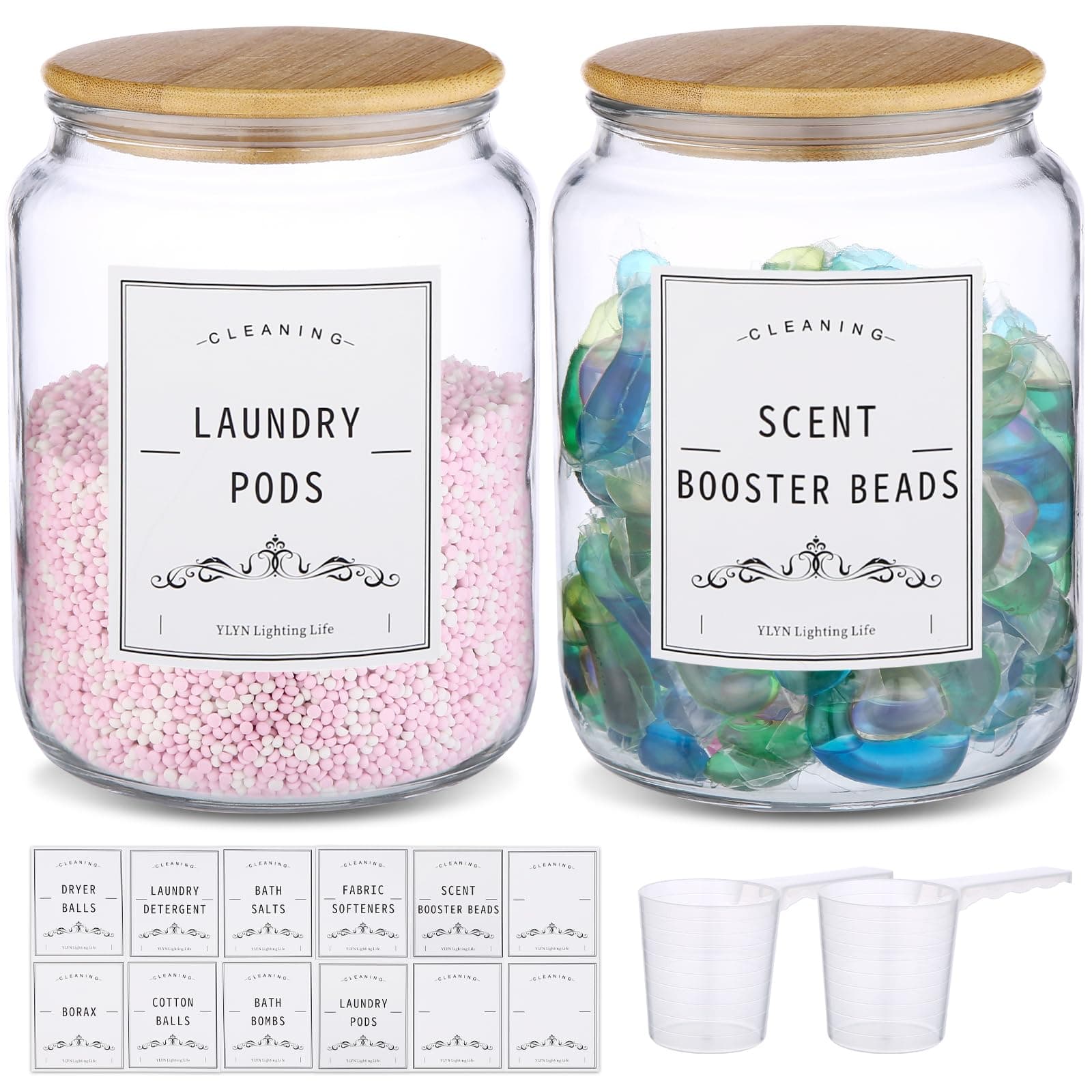 Laundry Pods Container With Airtight Bamboo Lid,Glass Jars for Laundry Room Organization Jar. Dishwasher pods container.1/2 Gallon Laundry Jars for Detergent Powder,Scent Boosters,Laundry Room Storage