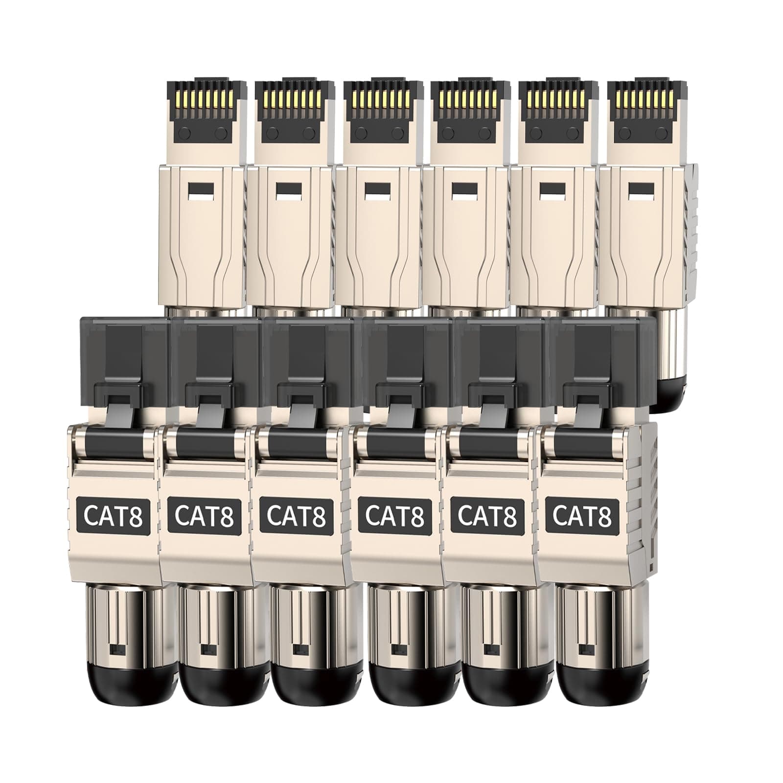12-Pack RJ45 Connectors Tool Free Cat 8, Cat8 Field Termination Plug Shielded RJ45 Modular Plugs for 2000MHz 2GHz 40G Double Shielded Solid LAN Cable 22AWG-24AWG
