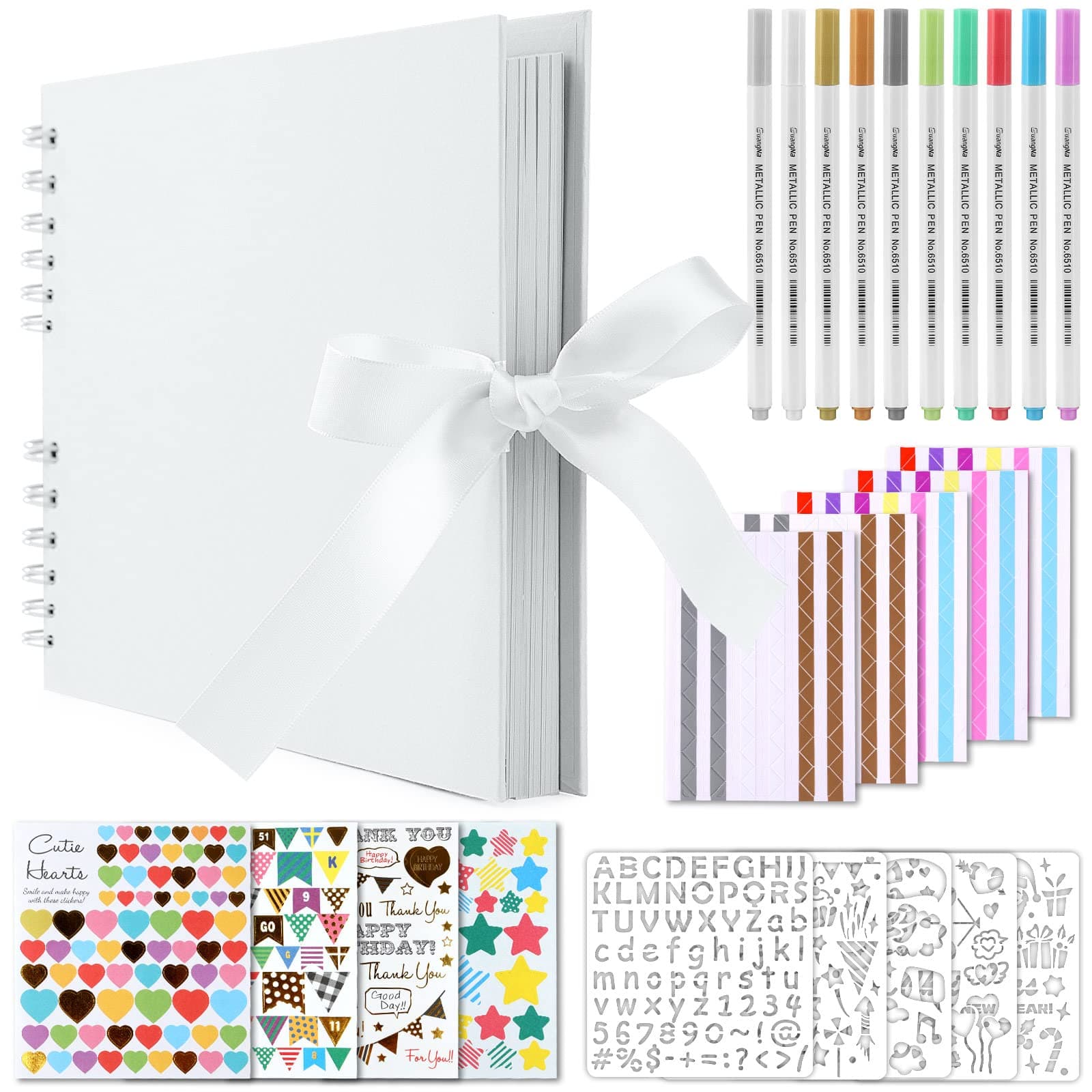 Gotideal 80 Pages Scrapbook Album with 10 Metallic Markers, Craft Paper Photo Album for Wedding and Anniversary, Family DIY Scrapbook Accessories with Scrapbooking Stickers Corners(White)…