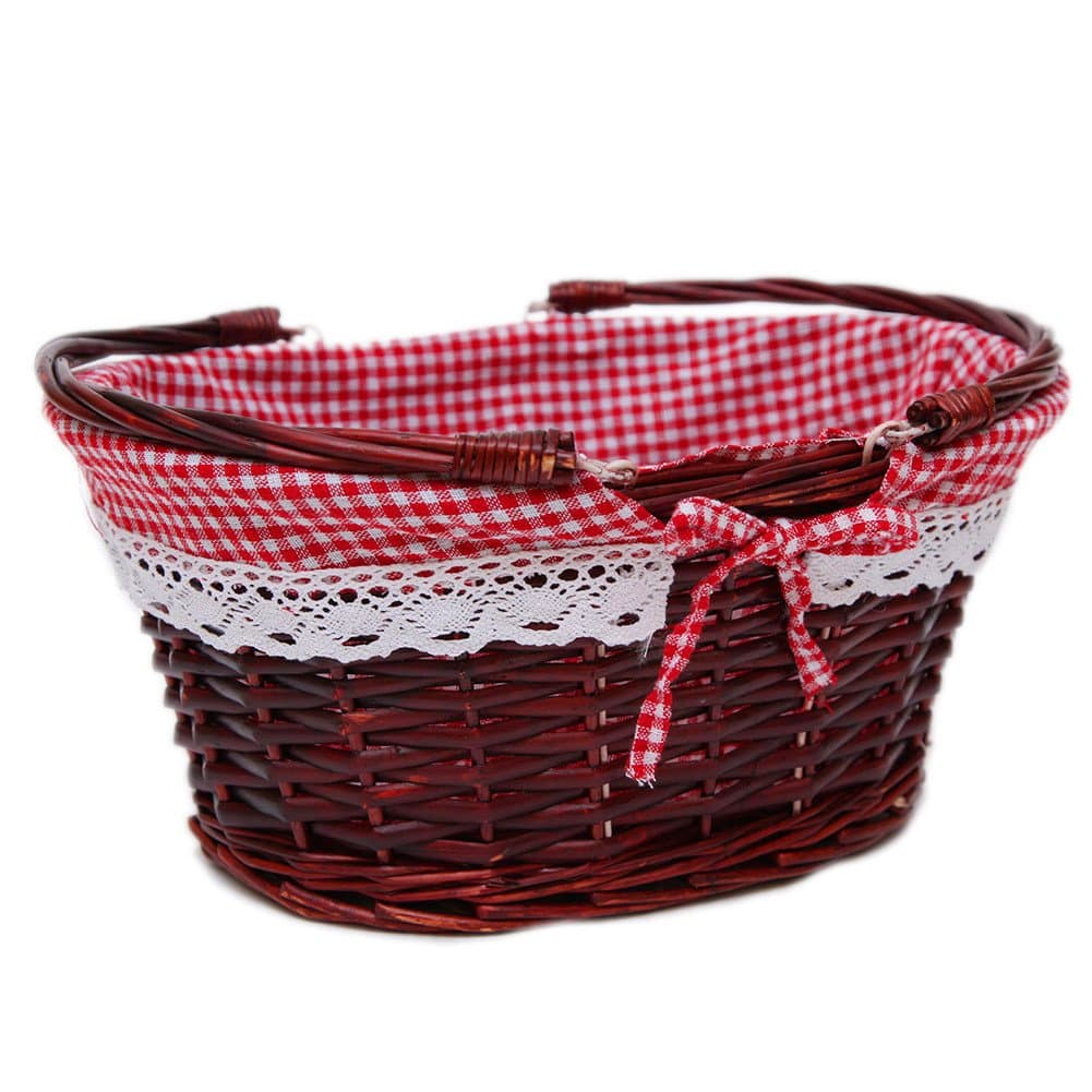 Wicker Basket Gift Baskets Empty Oval Willow Woven Picnic Cheap Easter Candy Basket Large Storage Basket Wine Basket with Handle Egg Gathering Wedding Basket (Auburn)