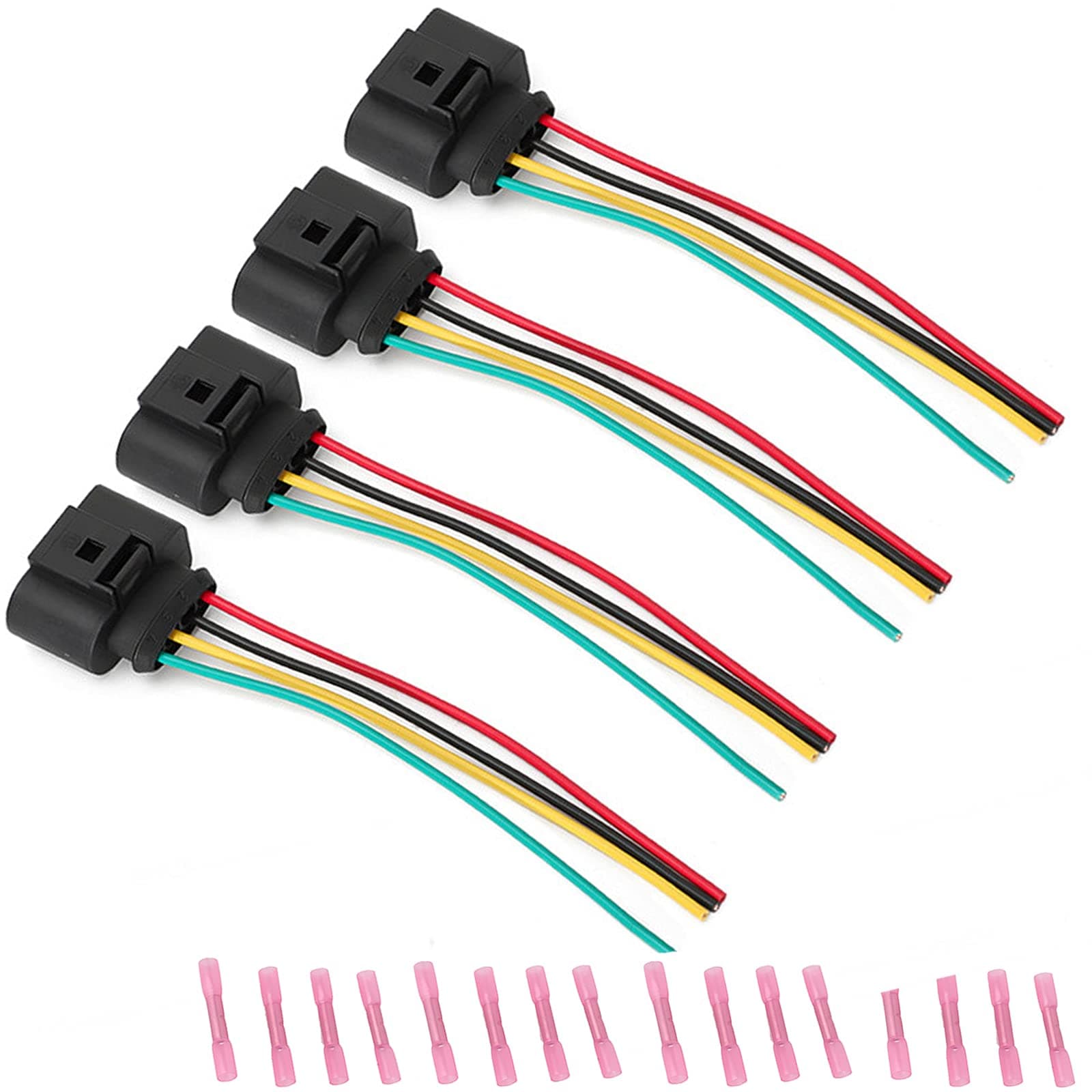 4 Pack Vw Ignition Coil Connector Plug Harness Compatible with Volkswagen Vw Passat Audi A4 1.8T, 2.0T, 2.5L, 3.2L, 4.2L Vw Ignition Coil Harness 16pcs Heat Shrink Butt Connectors