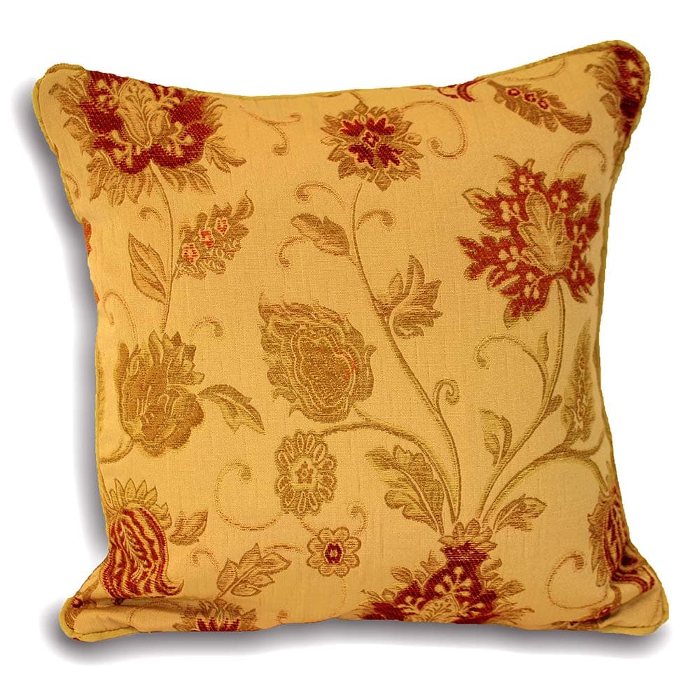 Riva Paoletti Zurich Cushion Cover - Decorative Floral Jacquard Design - Piped Edges - Reversible - 100% Polyester - 45 x 45cm (18" x 18" inches) - Designed in the UK - Gold Yellow