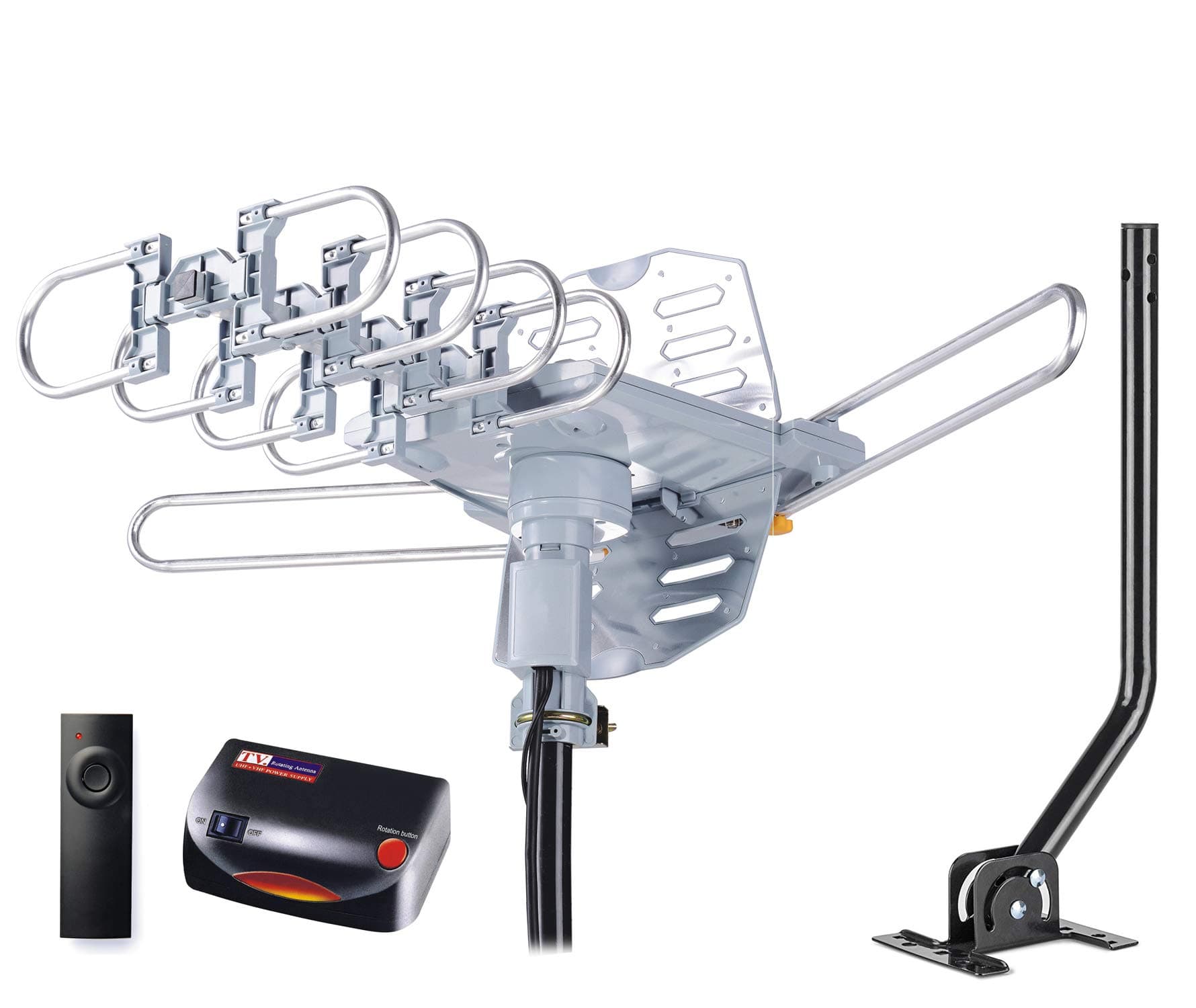 pingbingding pingbingding HDTV Antenna Amplified Digital Outdoor Antenna with Mounting Pole-150 Miles Range-360 Degree Rotation Wireless Remote-Snap-On Installation Support 2 TVs