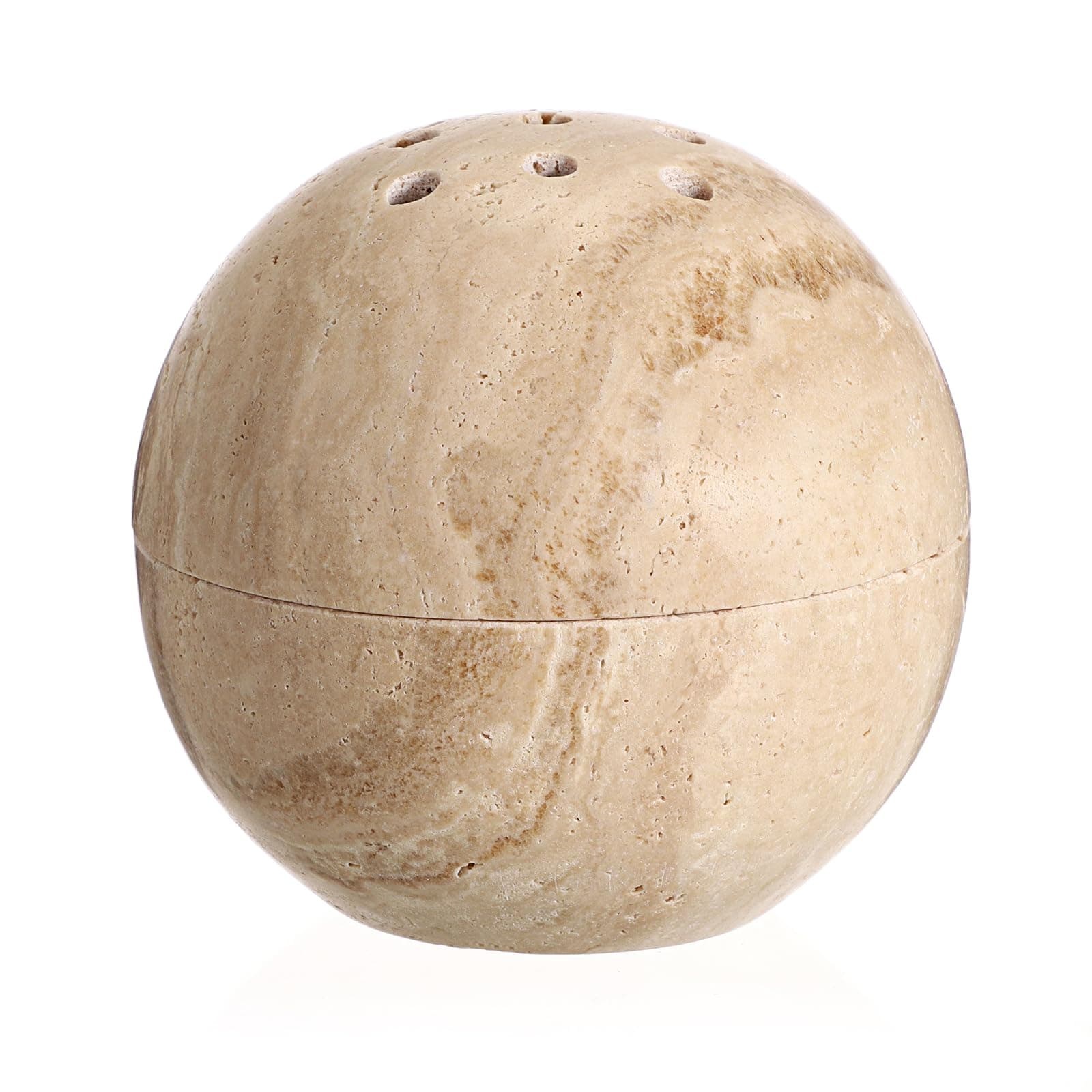 SUMNACON Natural Marble Round Incense Burner, Minimalist Travertine Stone Incense Holder with Lid Decorative Cone Coil Incense Burner Stand for Home Office Spa (Beige)