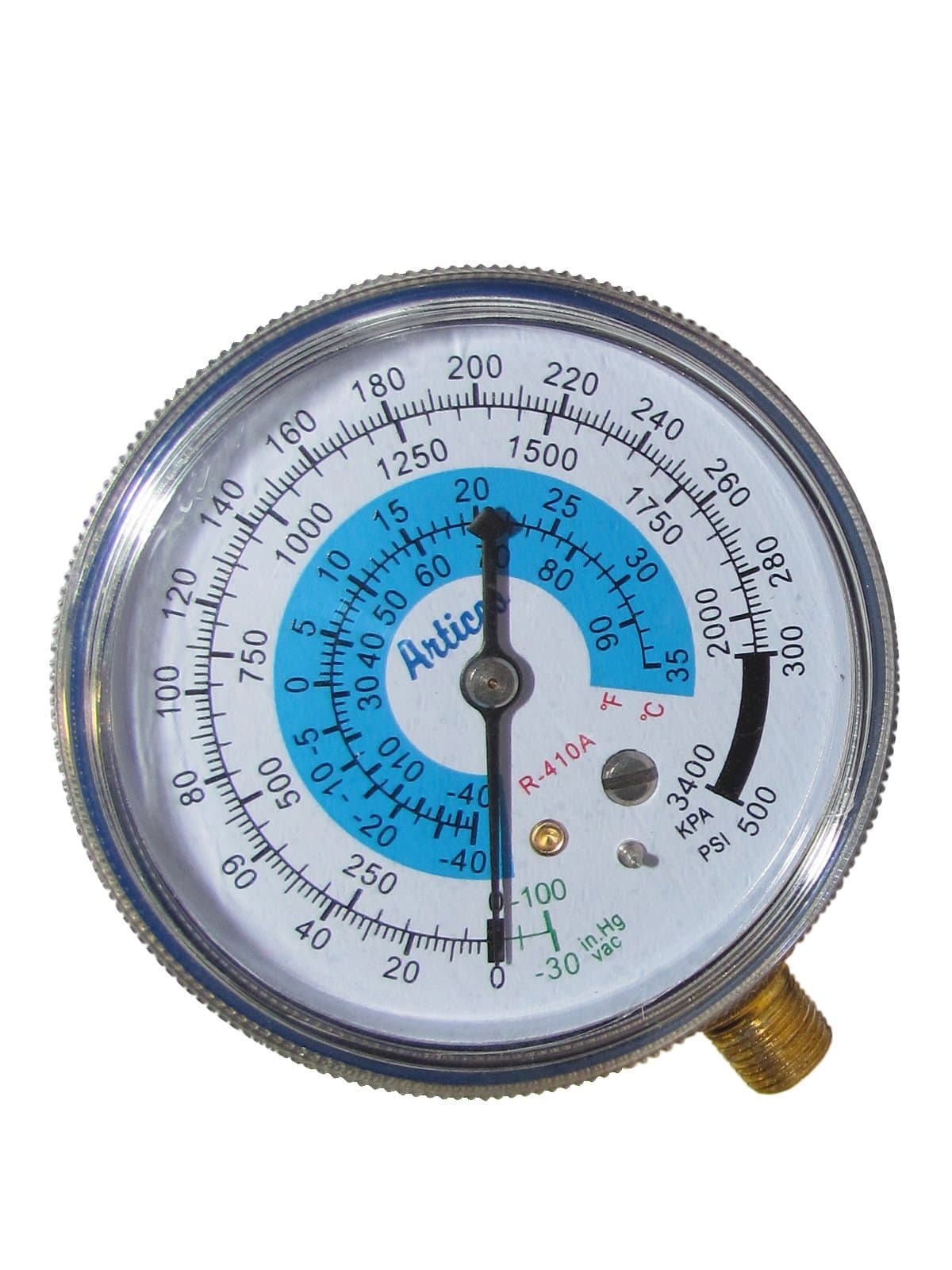 Low Pressure Gauge for Refrigerant R-410a-FAHRENHEIT and Celsius Scale.