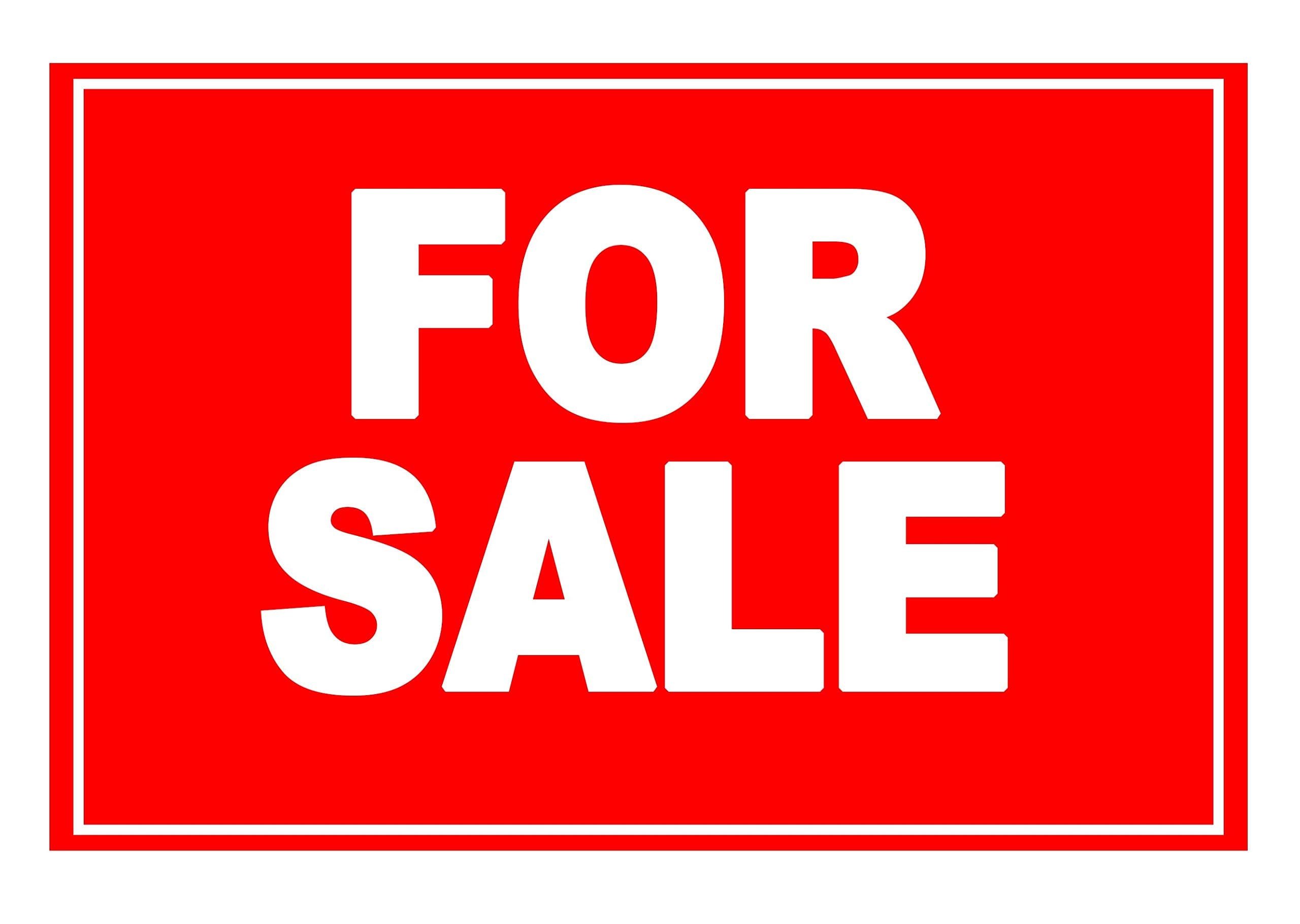 2 x FOR SALE - Red - Info Sign Label Removable Self Adhesive Waterproof Durable Vinyl Label Stickers 225mm x 160mm