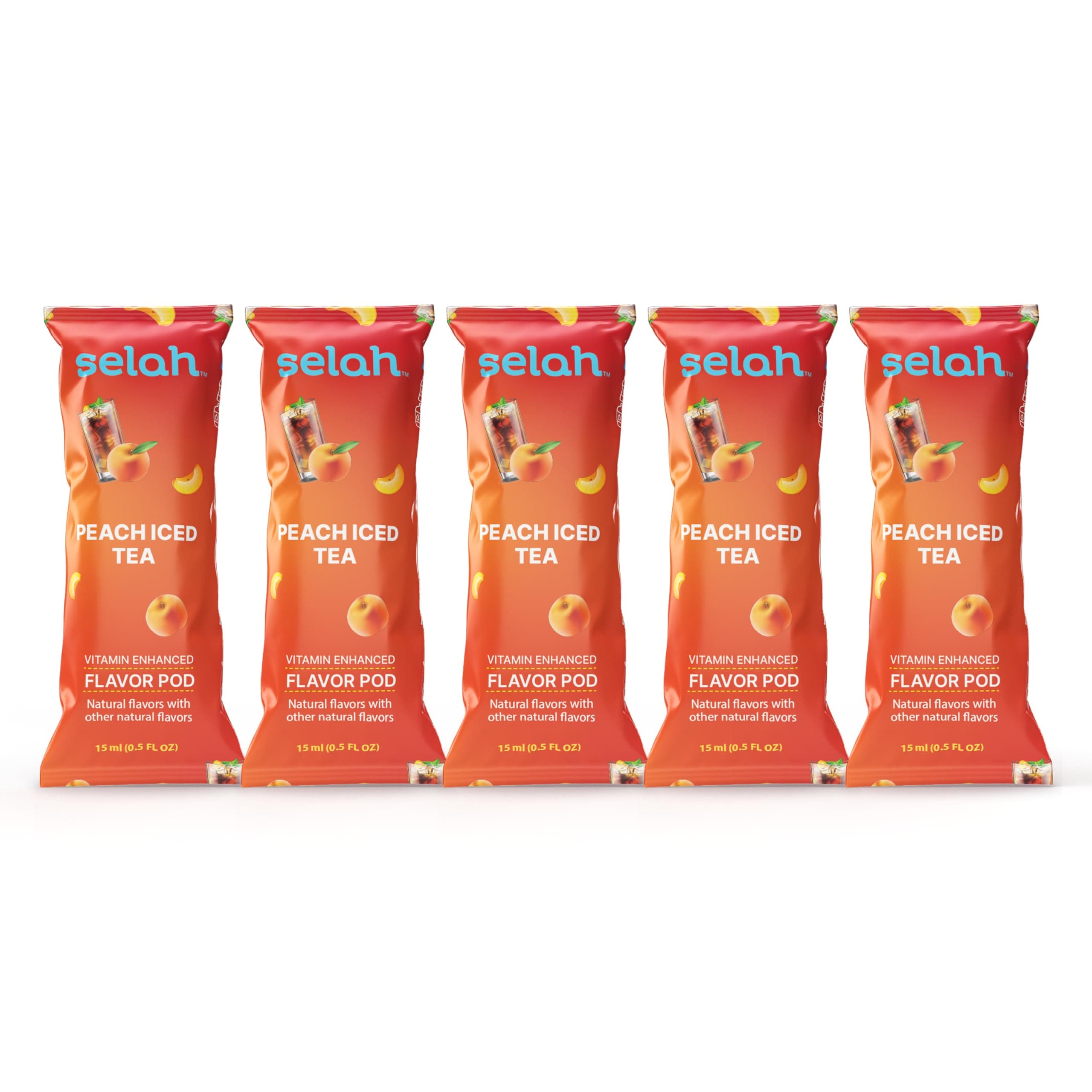 Selah Flavor Pods - Water Enhancer Refill Pods for Selah Water Bottle - Fruit punch, Watermelon, Green Apple, Strawberry Lemonade, Peach, Pineapple, Lemon, Orange Sport, Watermelon Sport, Berry Energy - Flavored Five Pack Of Refill Pods (Peach Iced Tea)