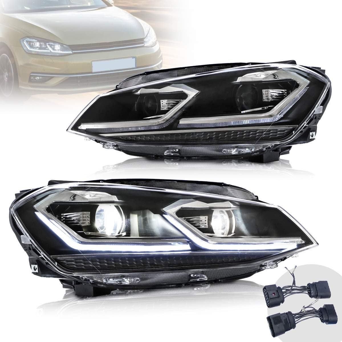 VLAND LED DRL Headlights for GOLF 7 MK7 2013-2017 halogen Front Lights With Sequential Indicator LHD(Driver is on the left)