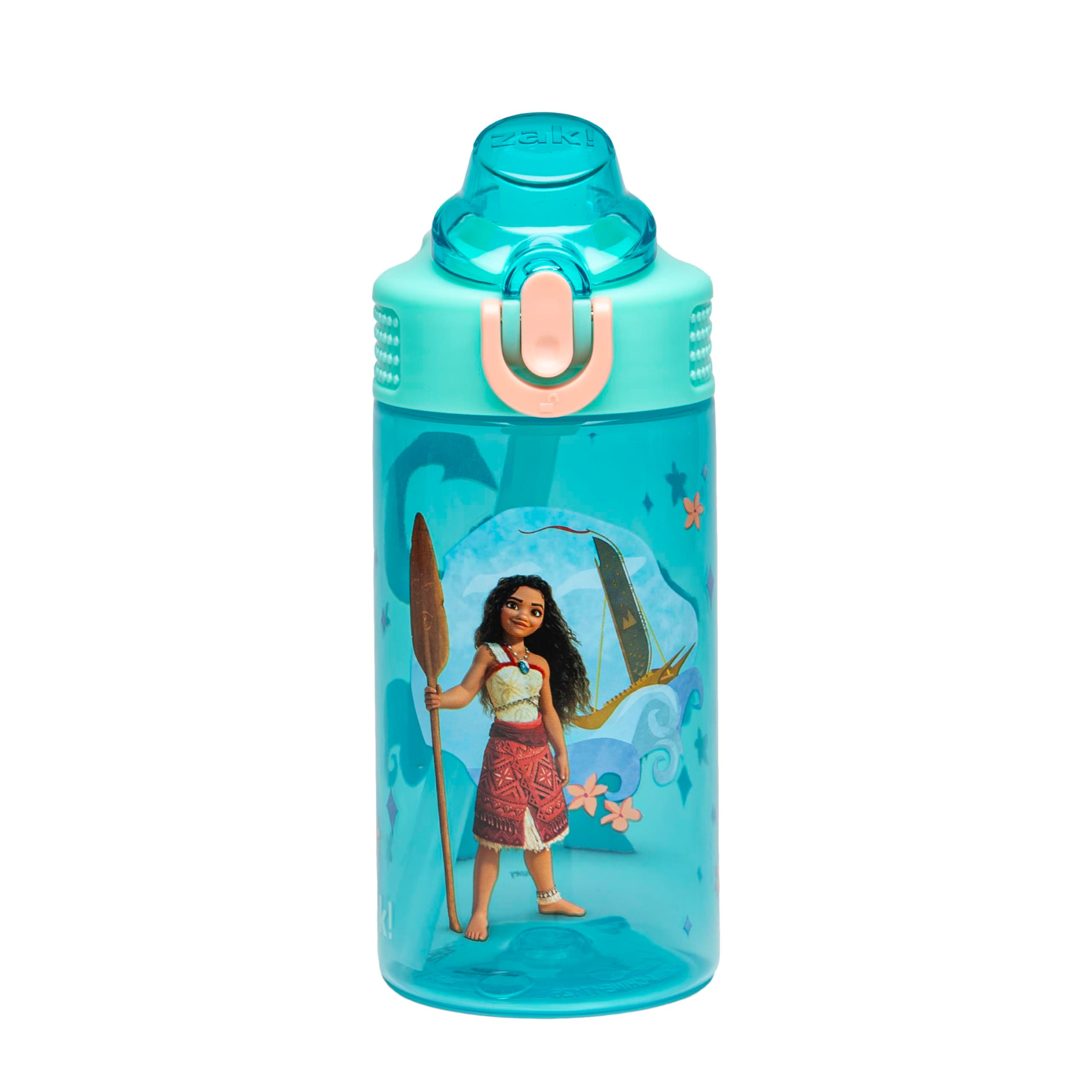 Disney Moana Sage Kids Water Bottle For School or Travel, 16oz Durable Plastic Water Bottle With Straw, Handle, and Leak-Proof, Pop-Up Spout Cover (Moana, Maui)