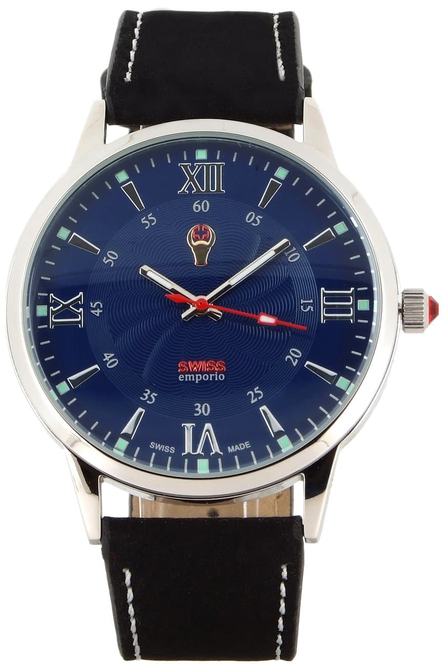 SE03BLSL10 Men's Quartzwith Blue Dial Analogue Display and Black Leather Strap
