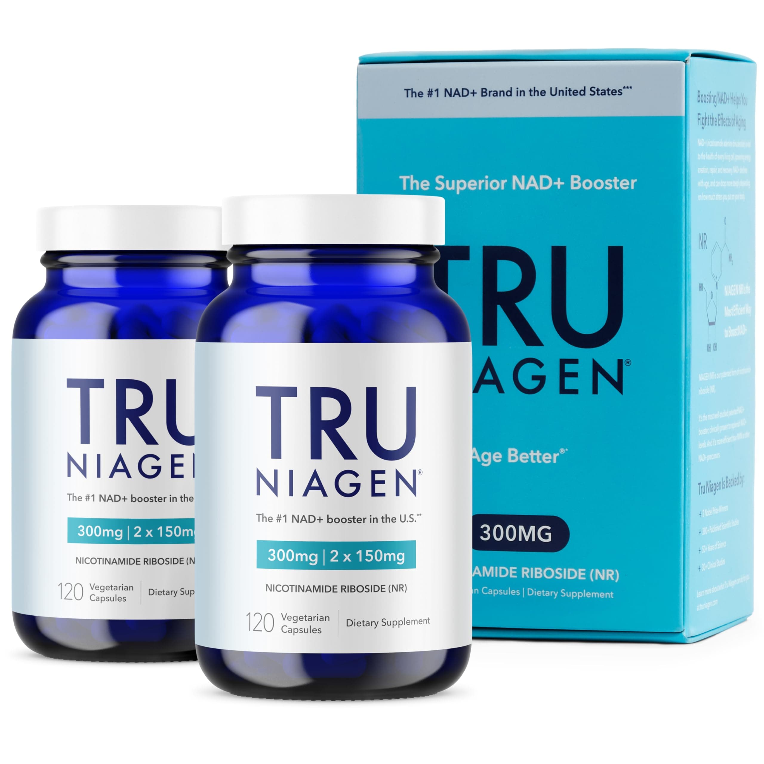 TRU NIAGEN Patented NAD Supplement for Brain Function, Anti Aging & Cell Regeneration, Niagen, 60 300mg Servings | Supports Cellular Energy, Muscle | Nicotinamide Riboside (NR) Take 2 Daily | 2 Bottle
