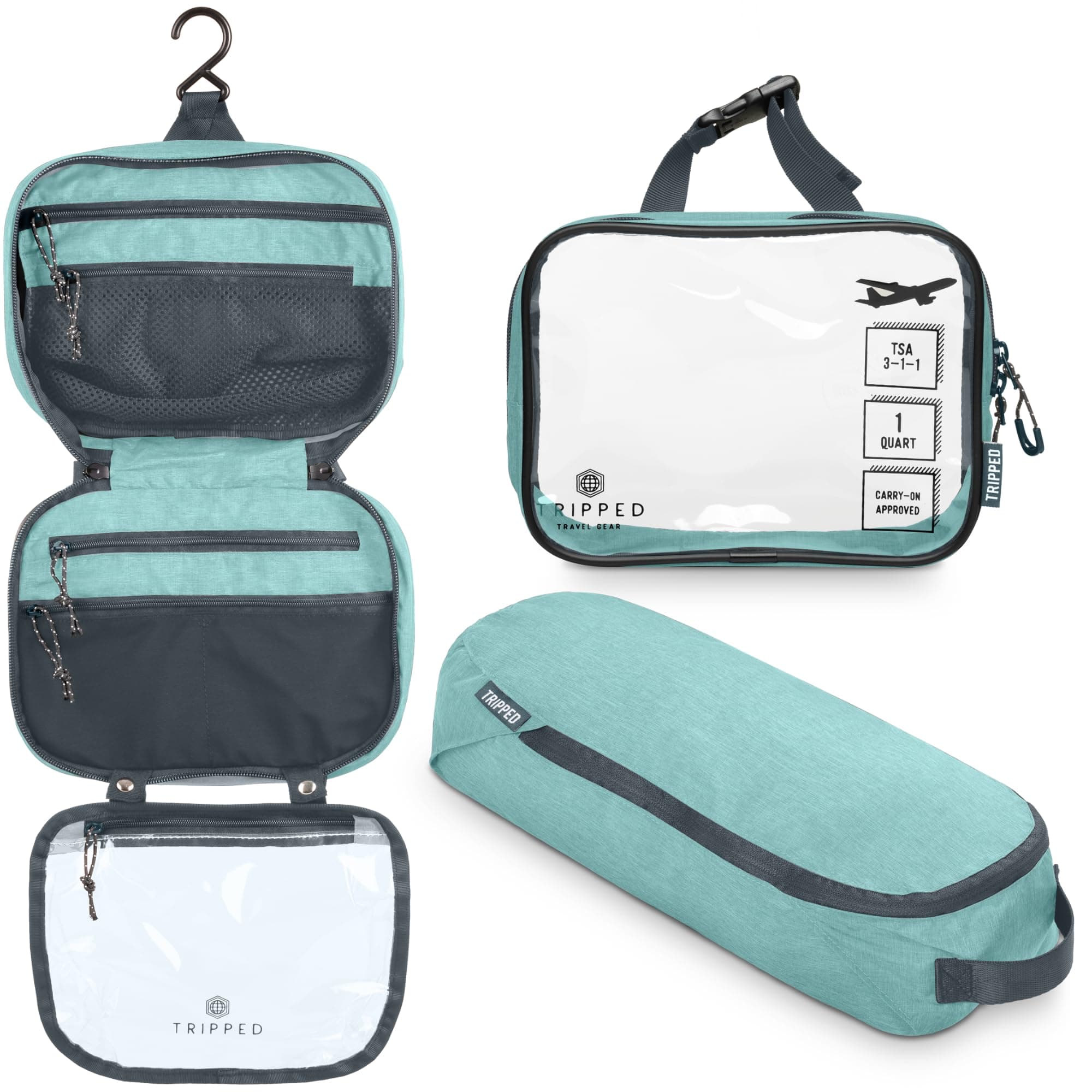Toiletry Bag Set: Hanging Travel Toiletry Bag + 311 TSA Cosmetic Liquid Bag + Ultralight Accessory Organizer Bag